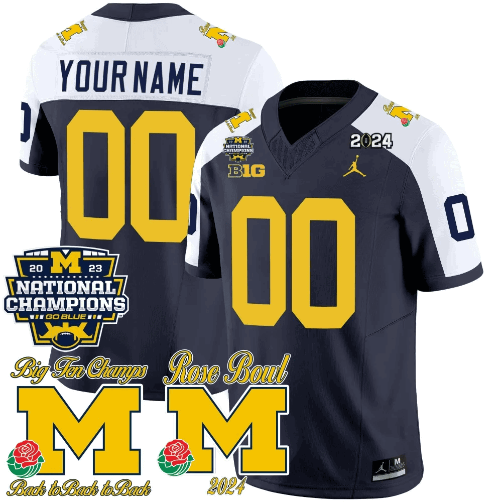 Michigan Wolverines 2023 National & Rose Bowl Patch Vapor Custom Jersey- All Stitched