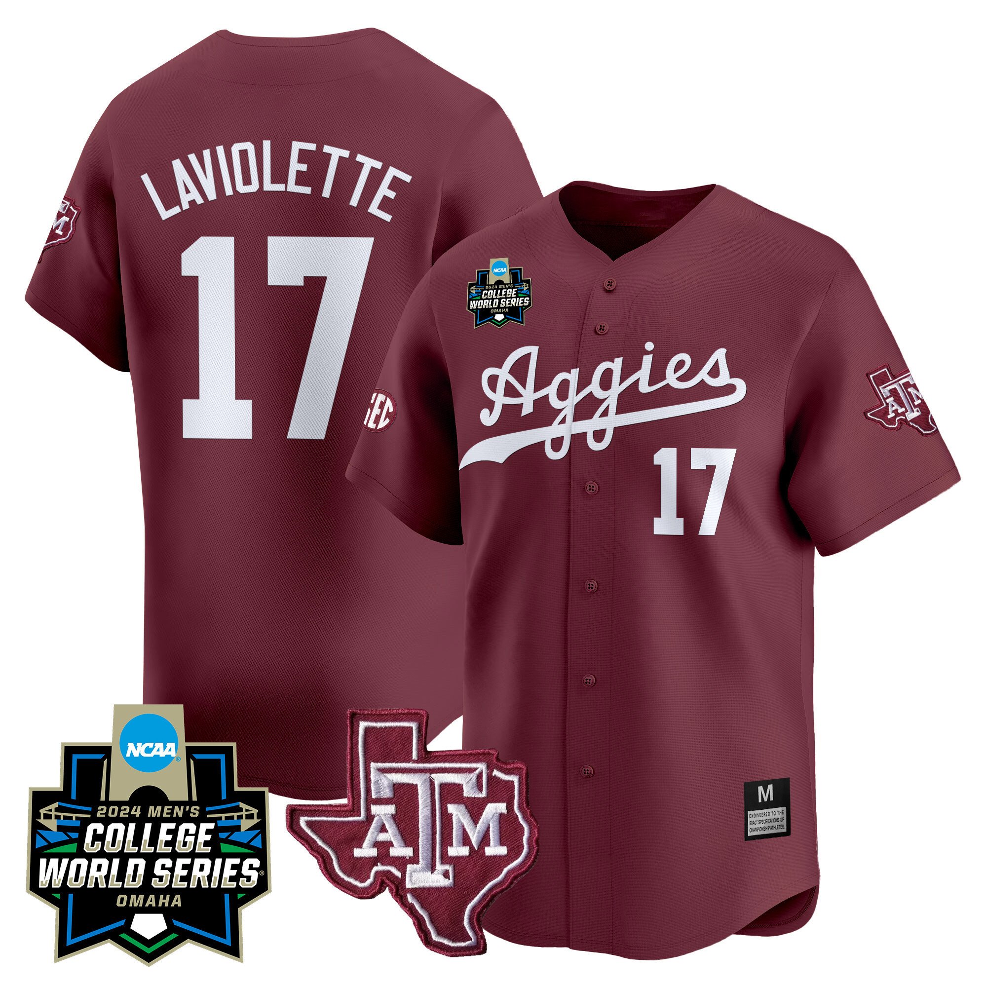 Men’s Texas A&M Aggies 2024 College World Series Vapor Premier Limited Jersey – All Stitched