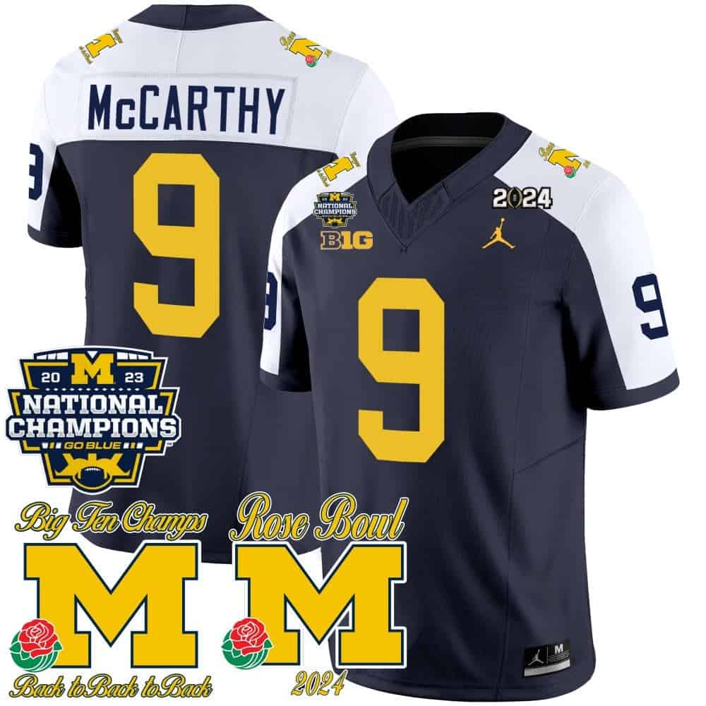 Men’s Michigan Wolverines 2023 National & Rose Bowl Patch Vapor Jersey – All Stitched