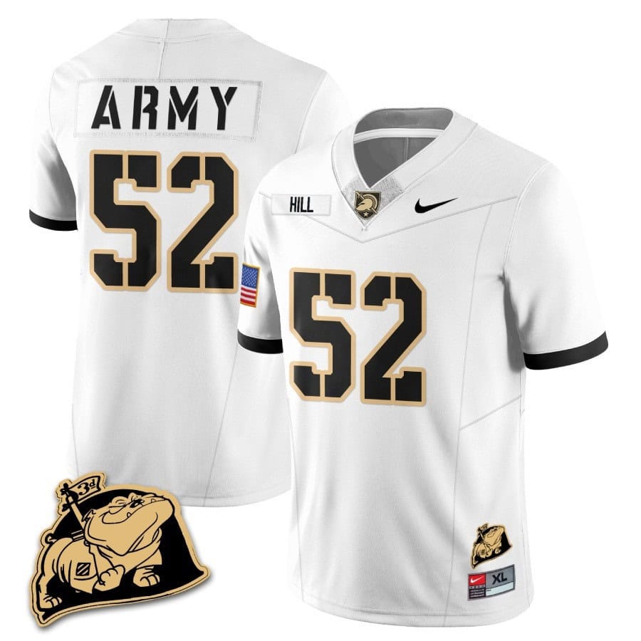 Men’s Army Black Knights Rocky The Bulldog Patch Jersey – All Stitched