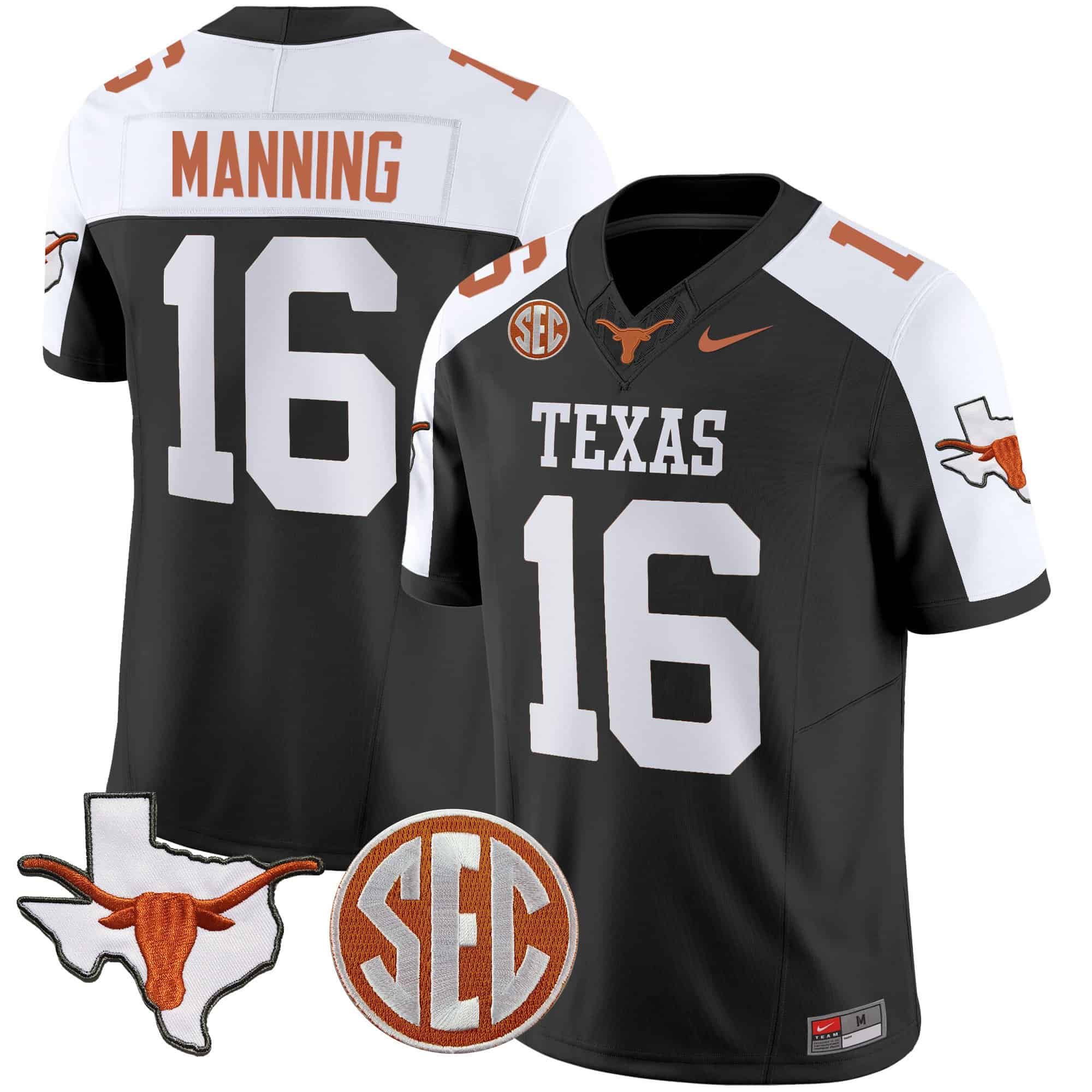 Men’s Texas Longhorns State Map & SEC Patch Vapor Jersey V4 – All Stitched