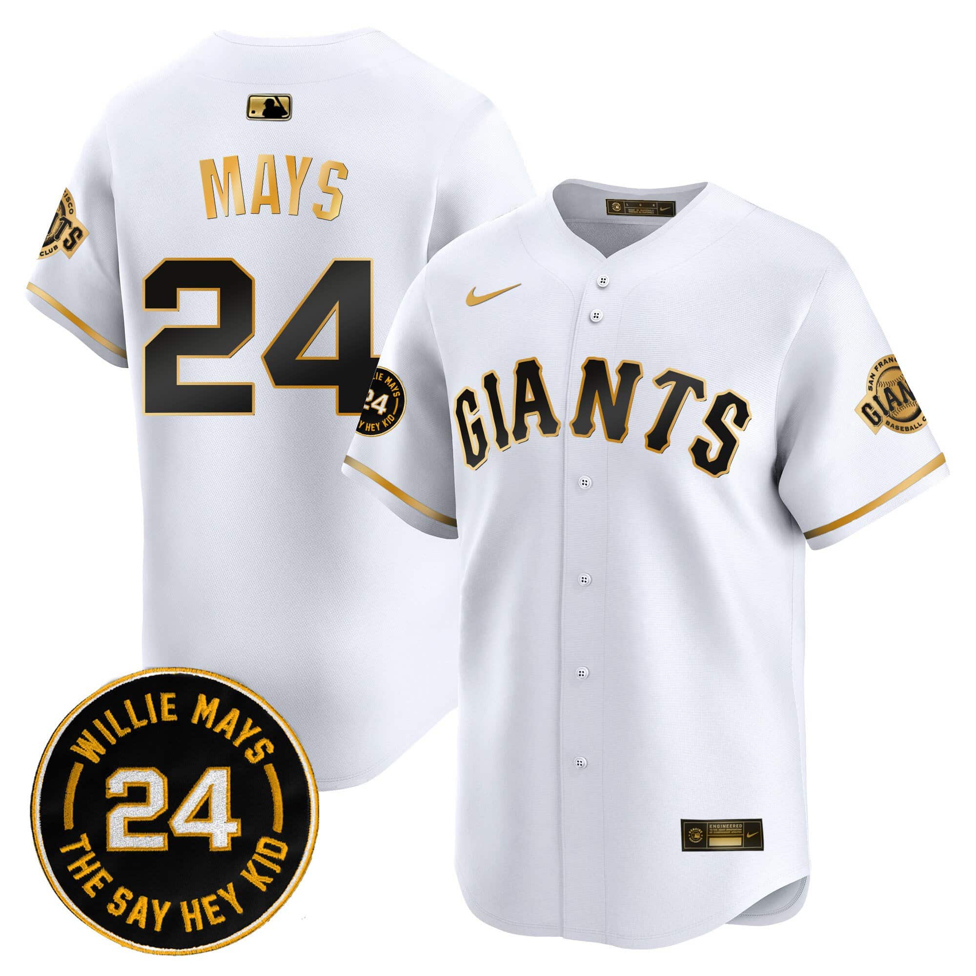 Men’s San Francisco Giants 2024 Willie Mays Patch Vapor Premier Limited Jersey – All Stitched