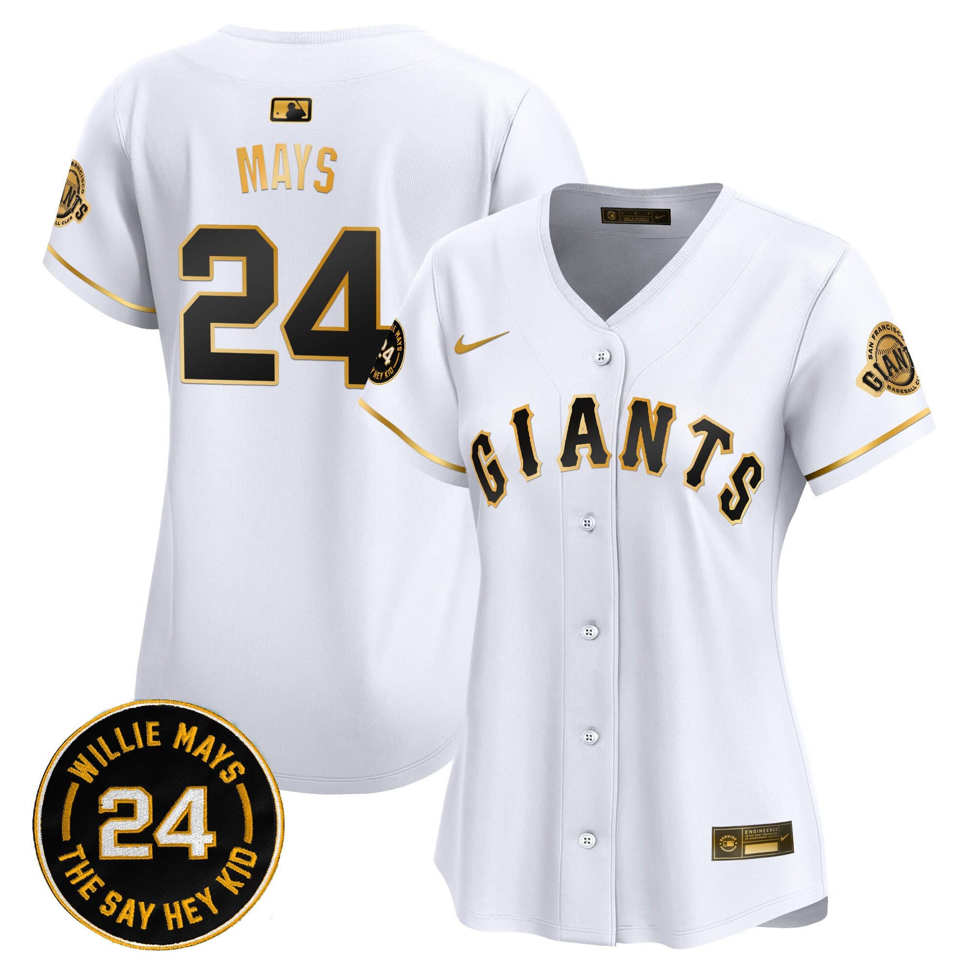 Women’s San Francisco Giants 2024 Willie Mays Patch Vapor Premier Limited Jersey – All Stitched