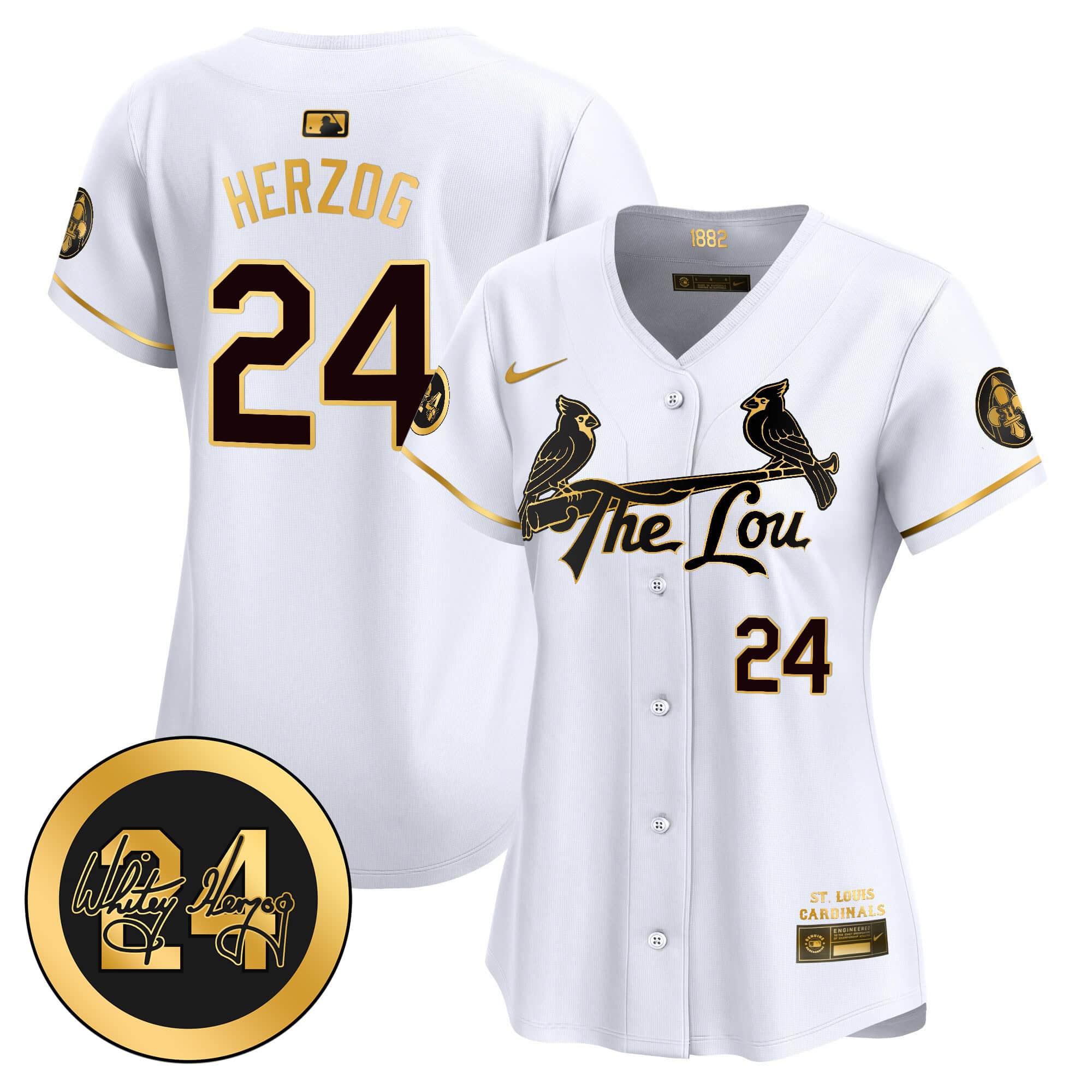 Women’s St. Louis Cardinals 2024 City Connect Whitey Herzog Patch Vapor Premier Limited Jersey – All Stitched