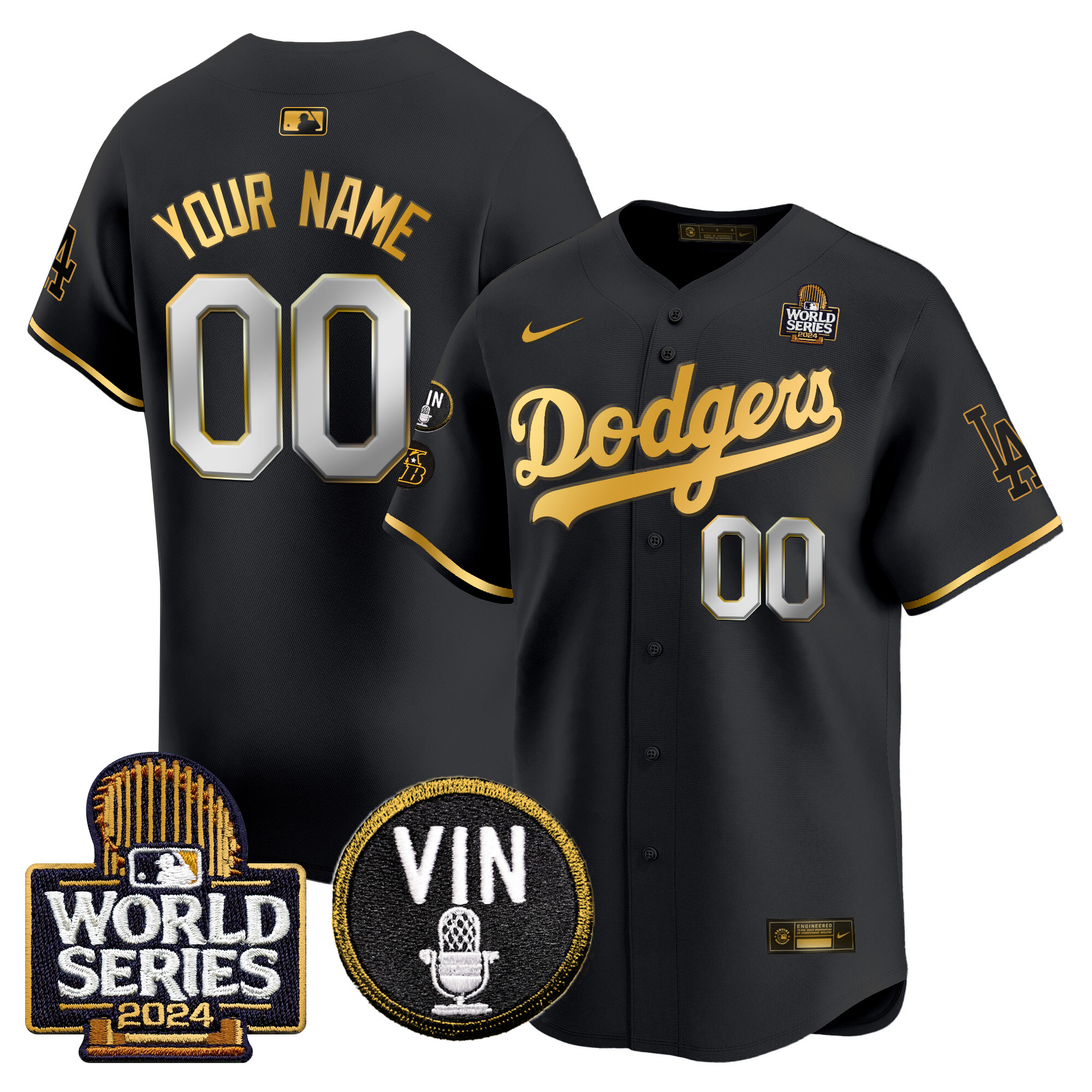Dodgers 2024 World Series Gold Trim Vapor Premier Limited Custom Jersey V2 – All Stitched