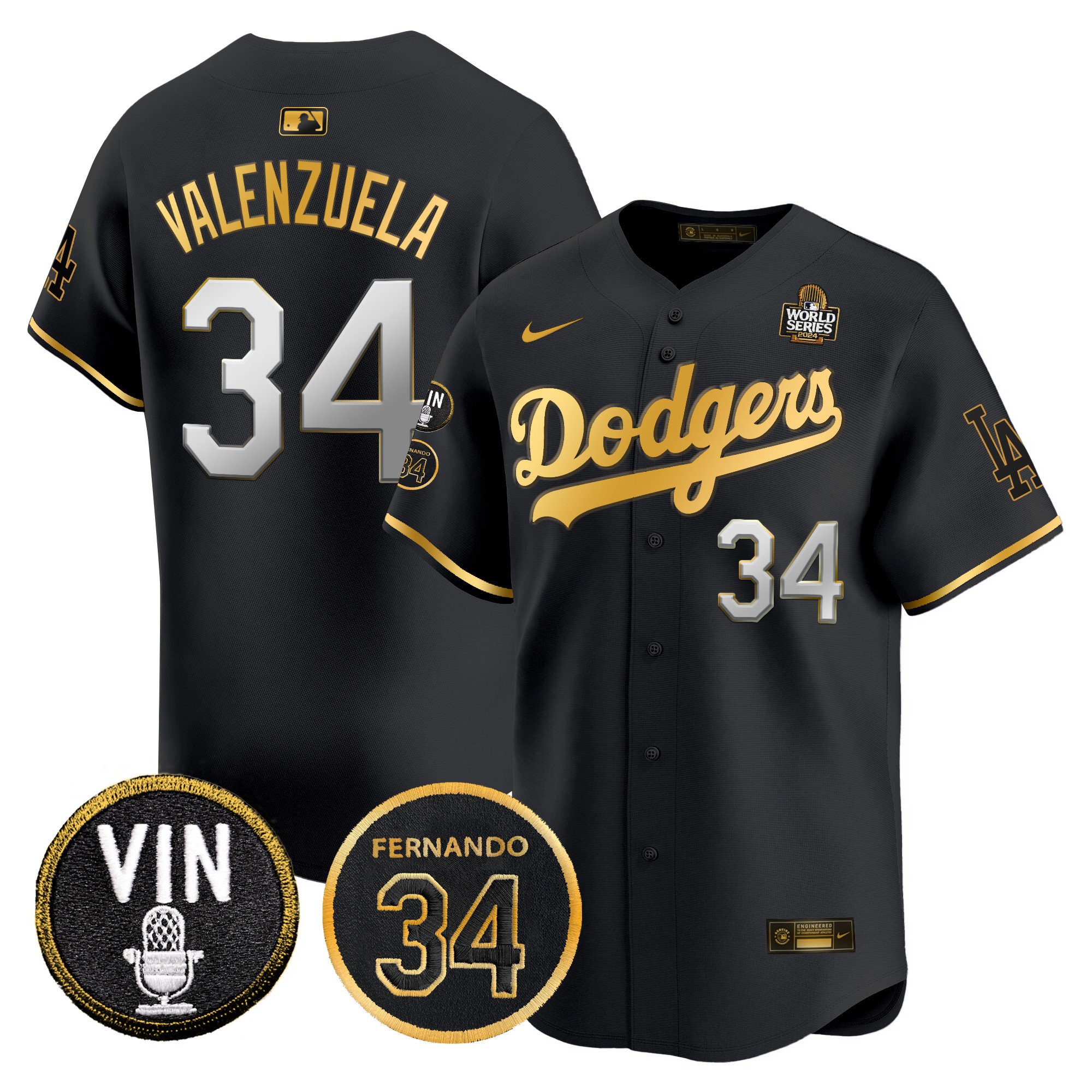 Men’s Dodgers 2024 World Series Gold Trim Vapor Premier Limited Jersey V3 – All Stitched