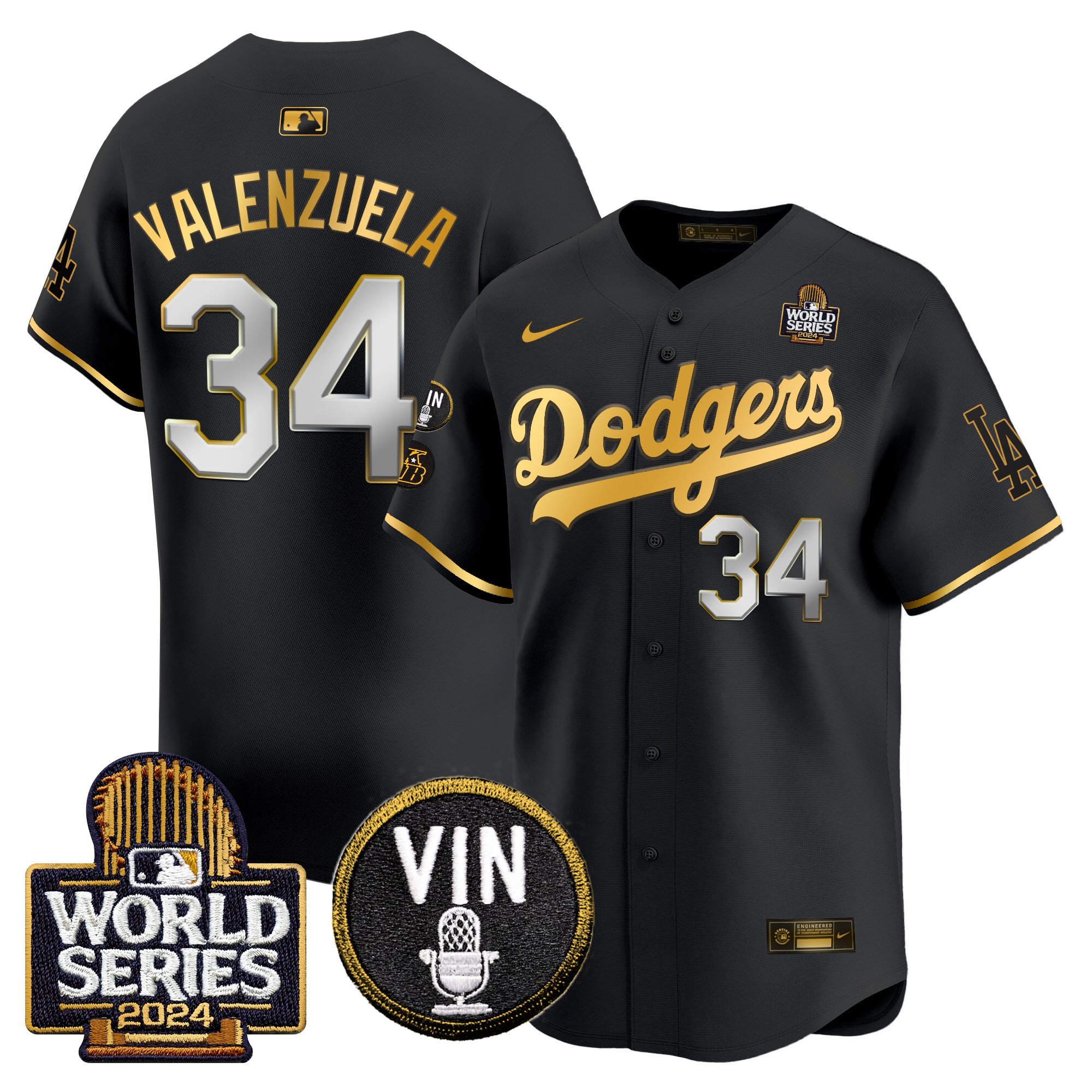 Men’s Dodgers 2024 World Series Gold Trim Vapor Premier Limited Jersey V2 – All Stitched