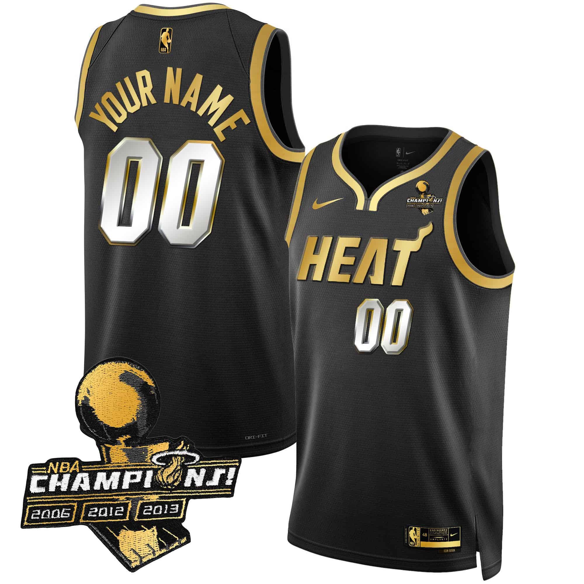 Miami Heat 3-Time Patch Collection Custom Jersey – All Stitched