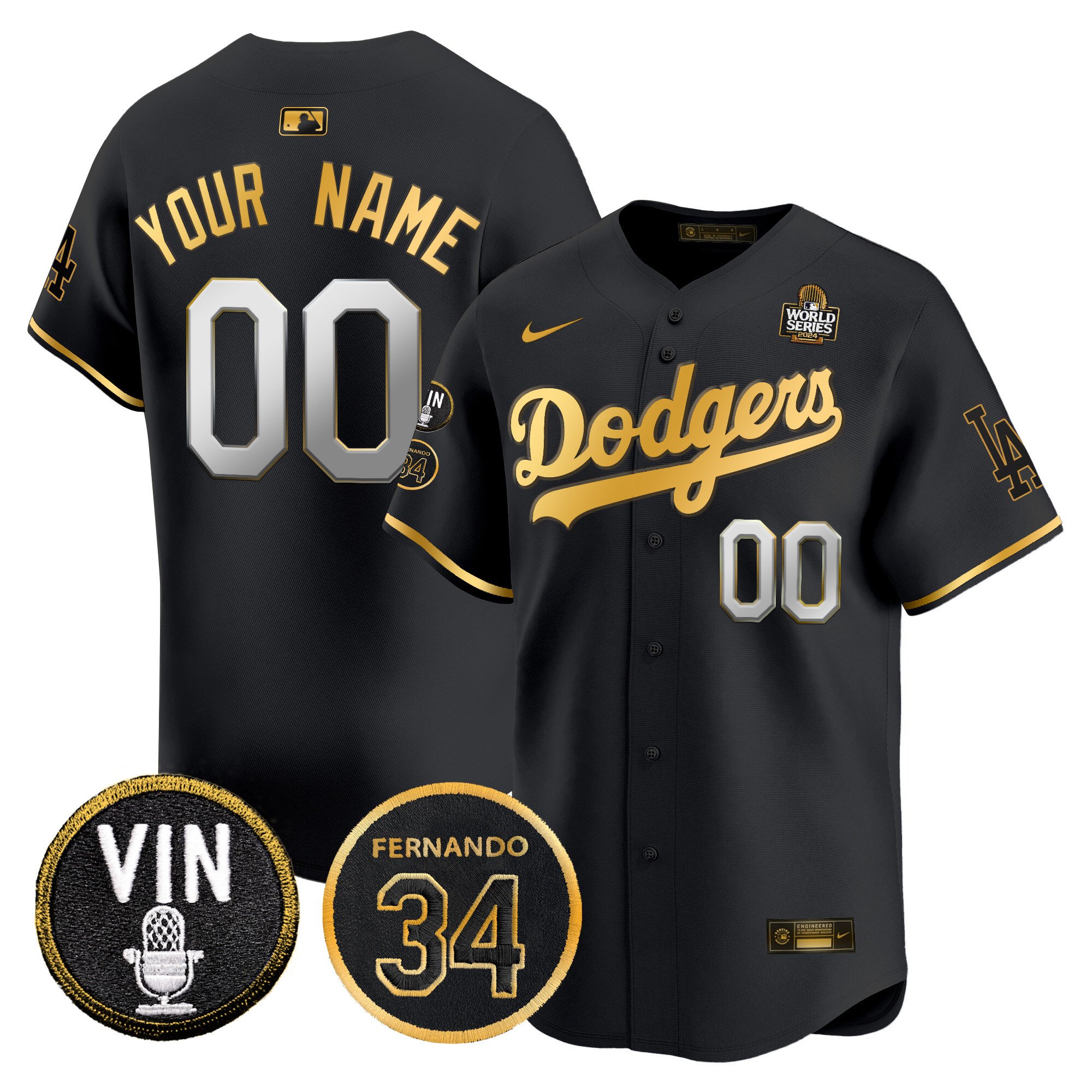 Dodgers 2024 World Series Gold Trim Vapor Premier Limited Custom Jersey V3 – All Stitched
