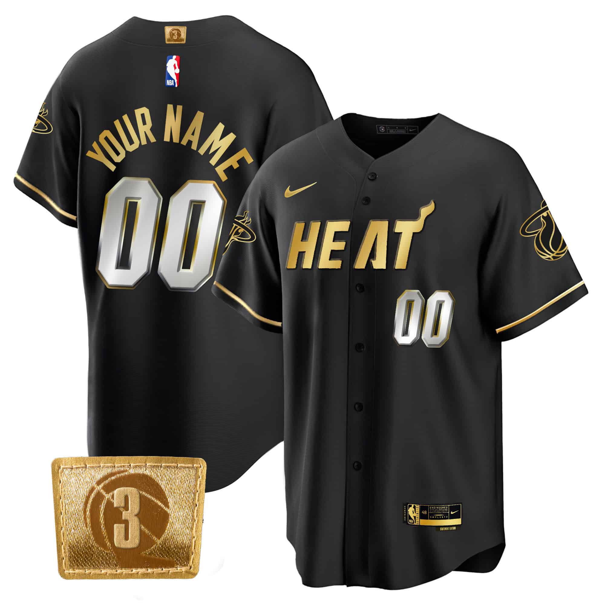 Miami Heat 3-Time Patch Baseball Custom Jersey – All Stitched