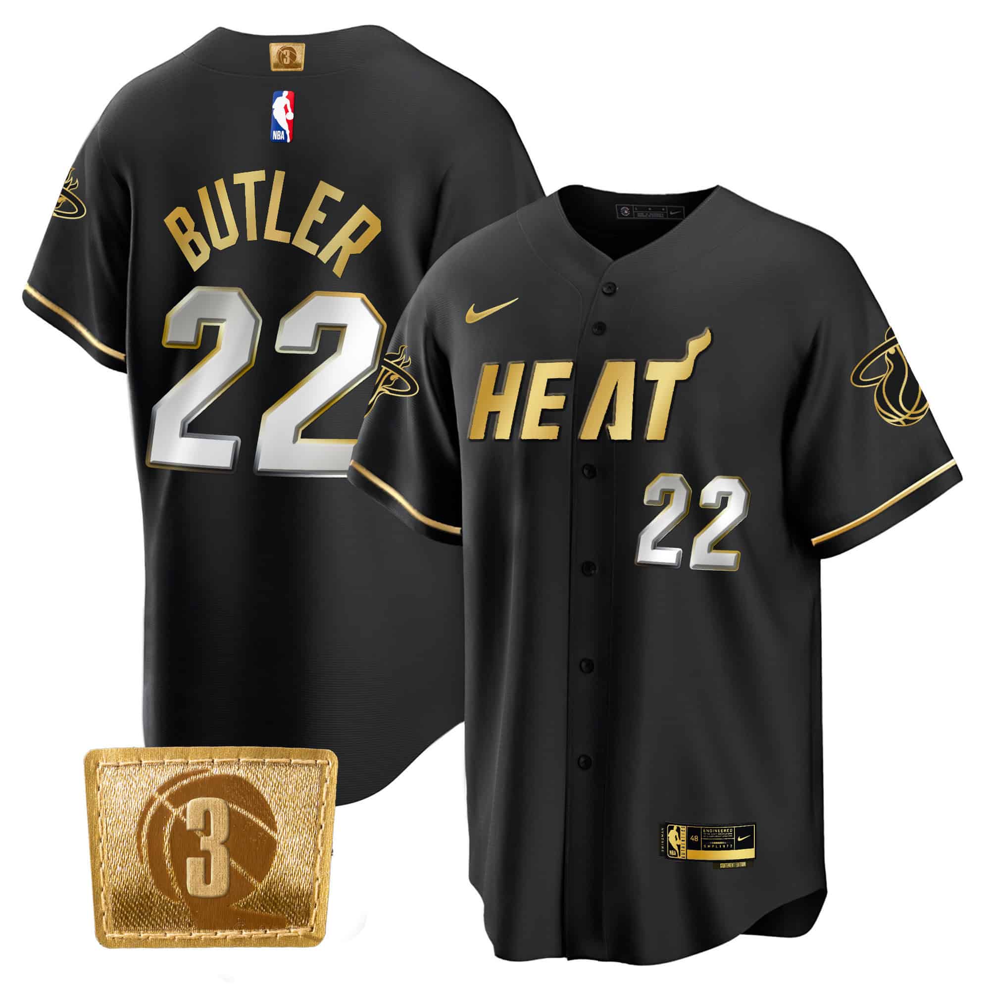 Men’s Miami Heat 3-Time Patch Baseball Jersey – All Stitched