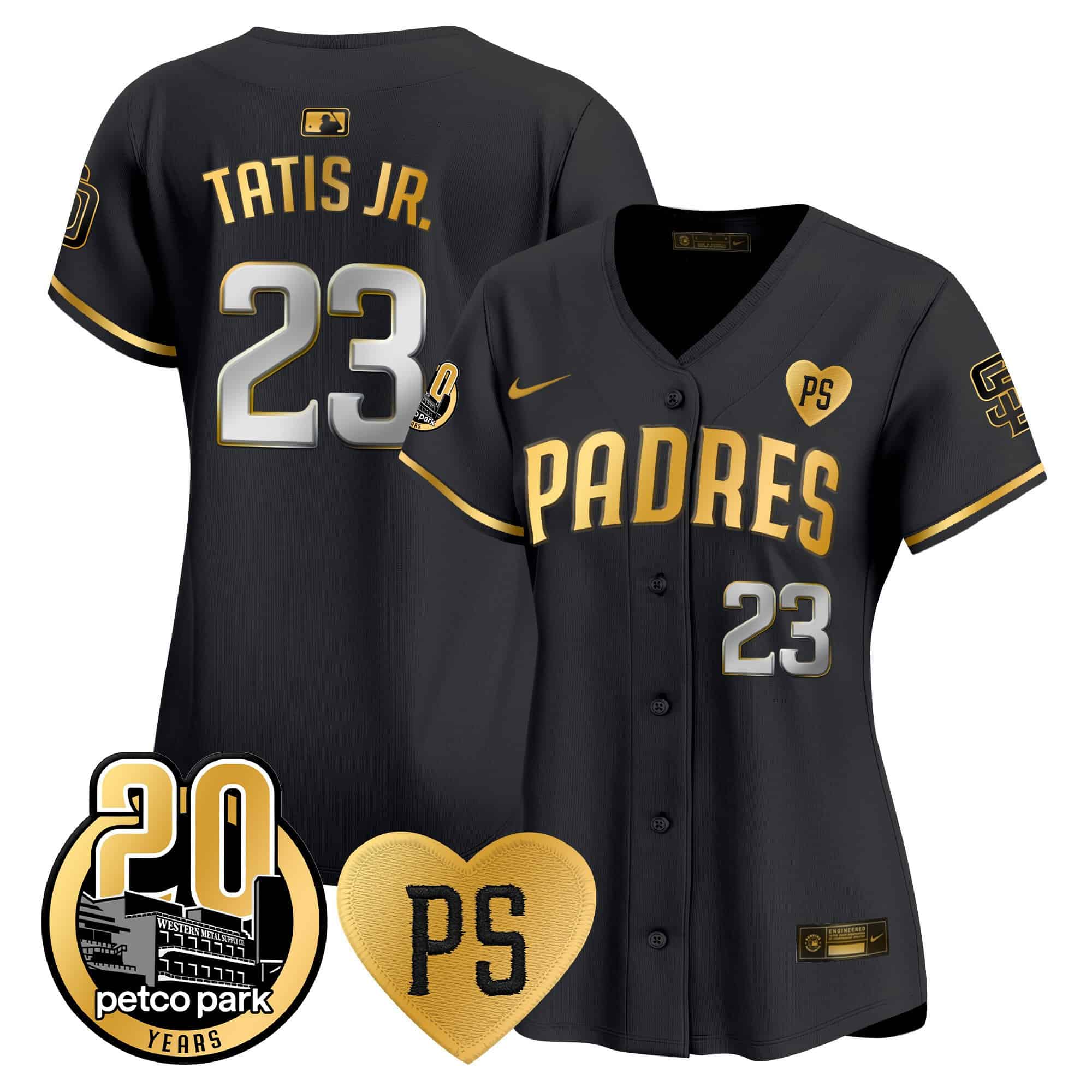 Women’s Padres “For Peter” & Petco Park 20th Patch Vapor Premier Limited Jersey – All Stitched
