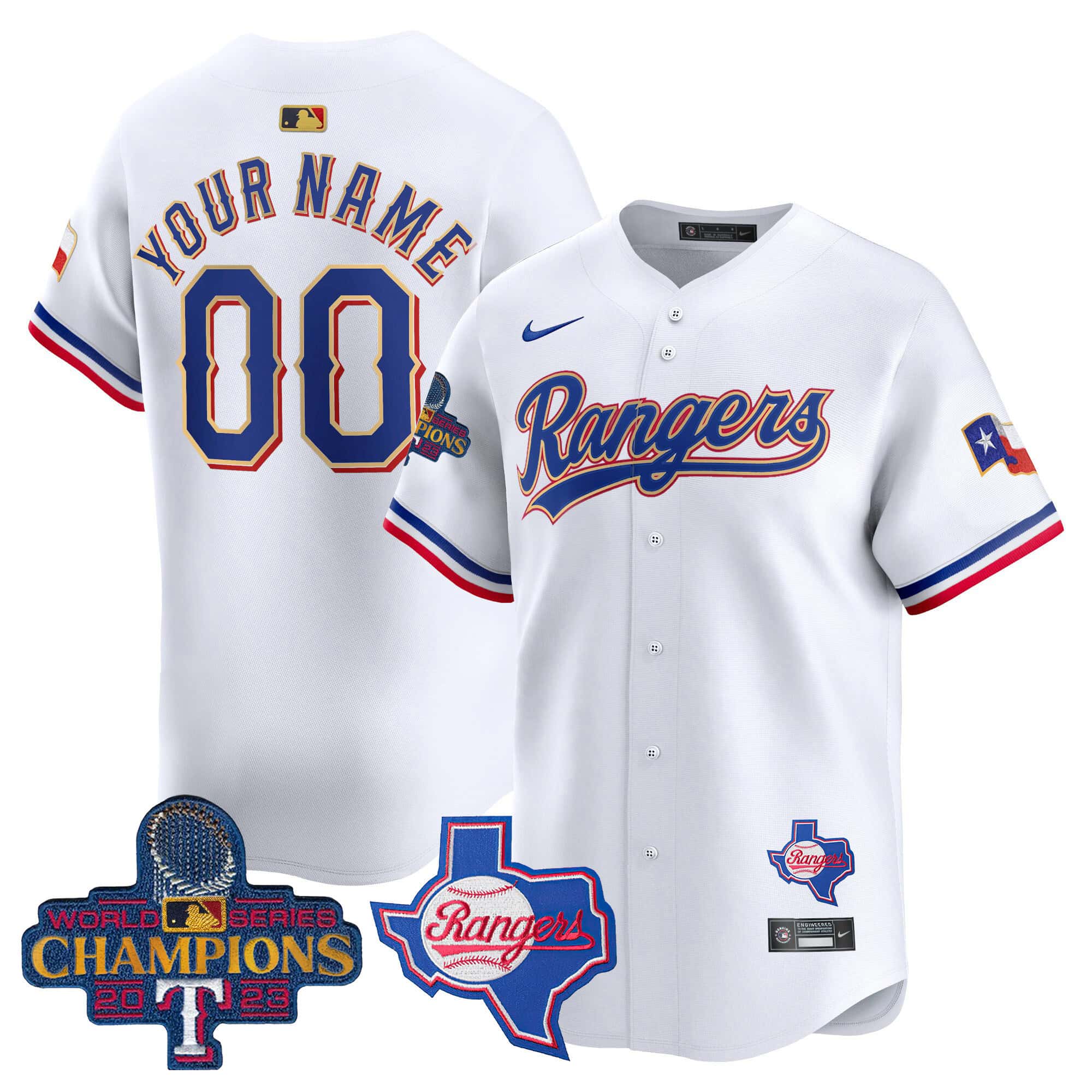 Texas Rangers 2023 World Series Gold Trim Vapor Premier Limited Custom Jersey V2 – All Stitched