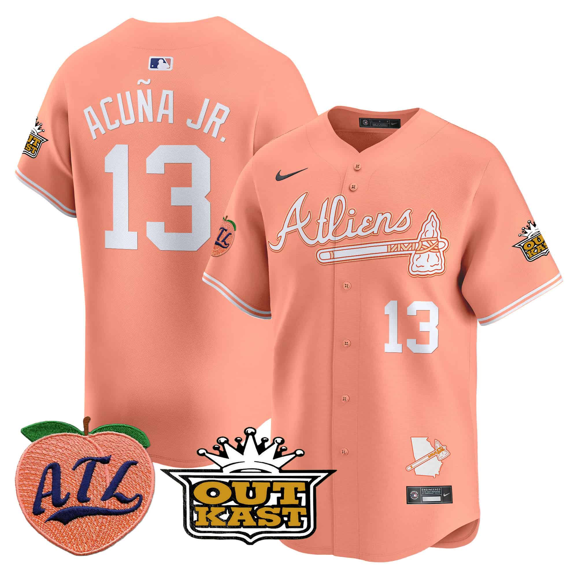 Men’s Atlanta Braves Atliens & Peach Vapor Premier Limited Jersey – All Stitched