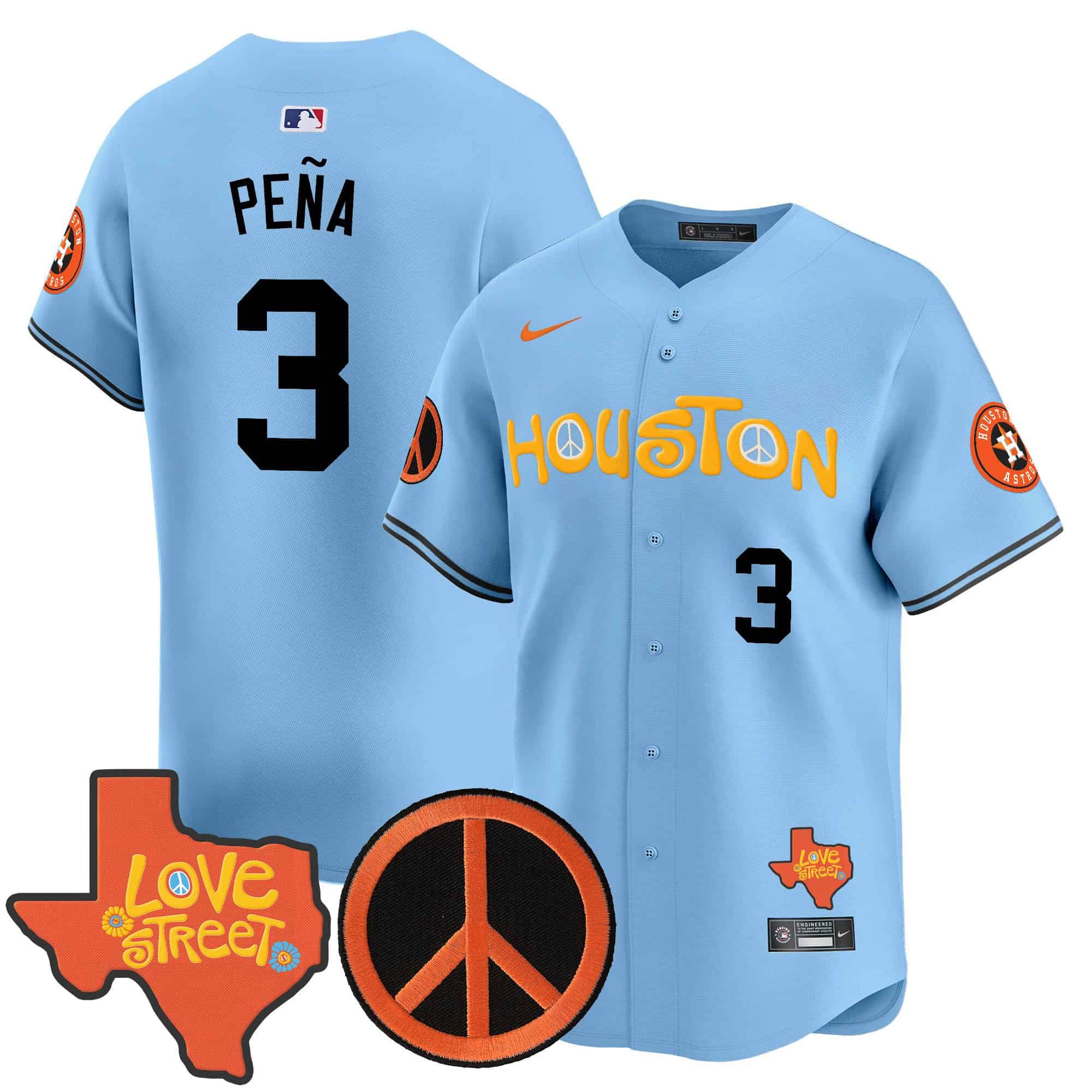Men’s Astros Love Street & Peace Sign Patch Vapor Premier Limited Jersey V2 – All Stitched