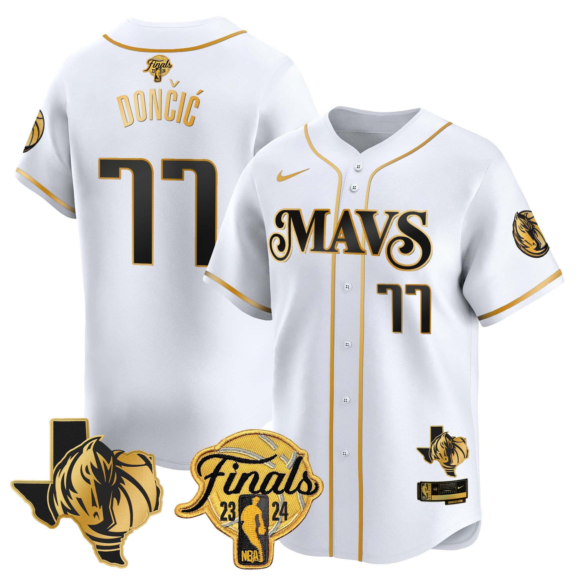 Men’s Dallas Mavericks 2024 Finals & Texas Patch Baseball Jersey – All Stitched