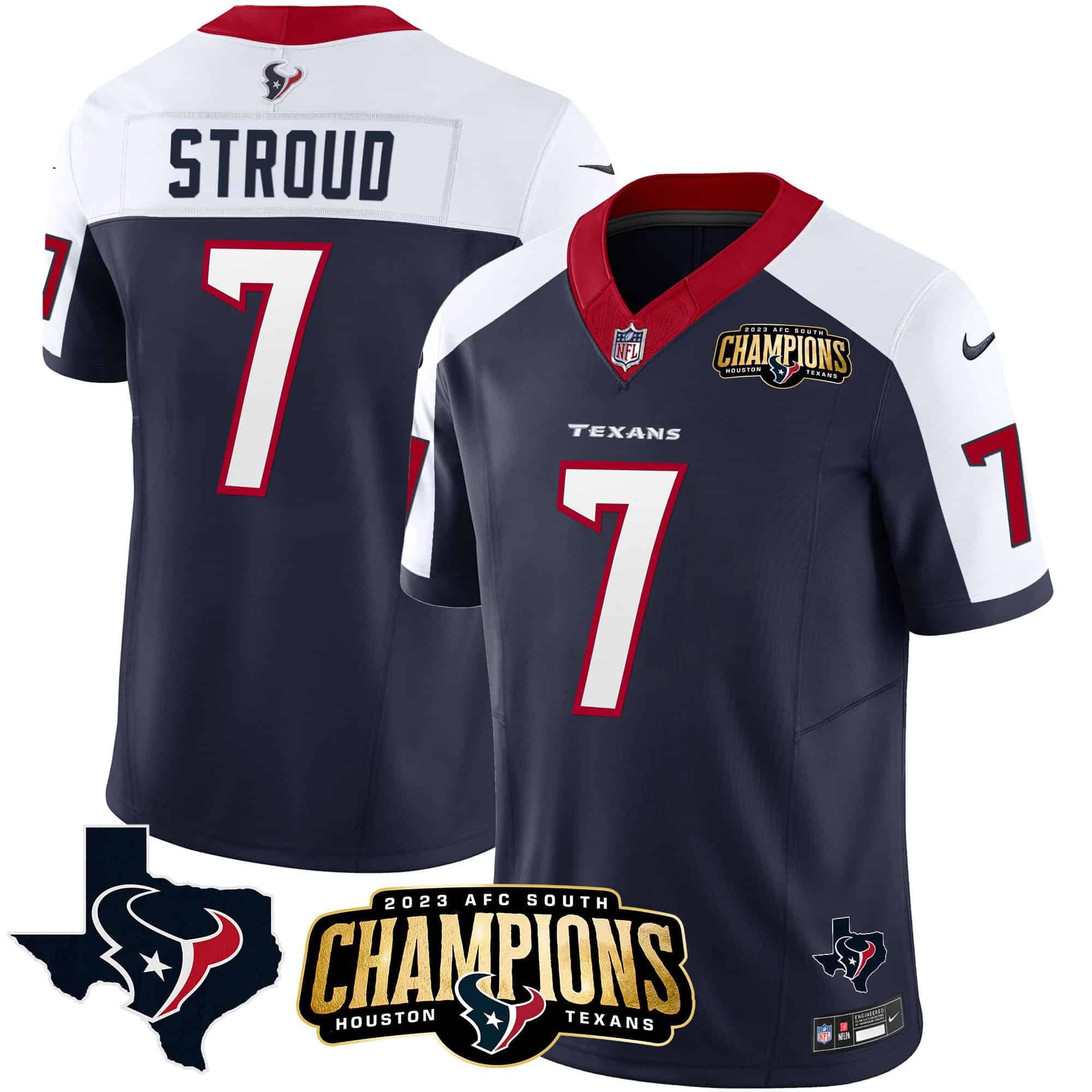 Men’s Houston Texans 2023 AFC South Patch Vapor Jersey – All Stitched