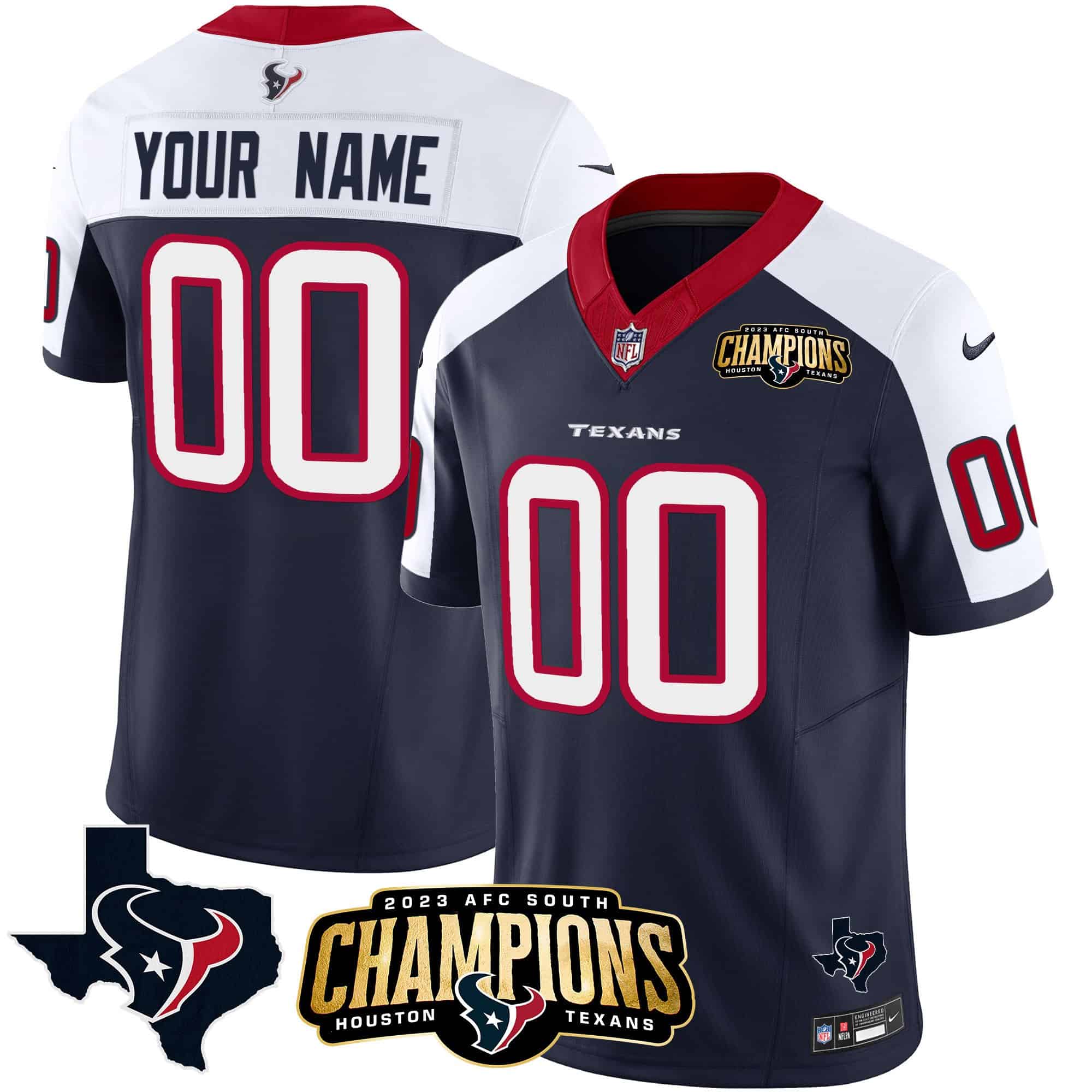 Houston Texans 2023 AFC South Patch Vapor Custom Jersey – All Stitched