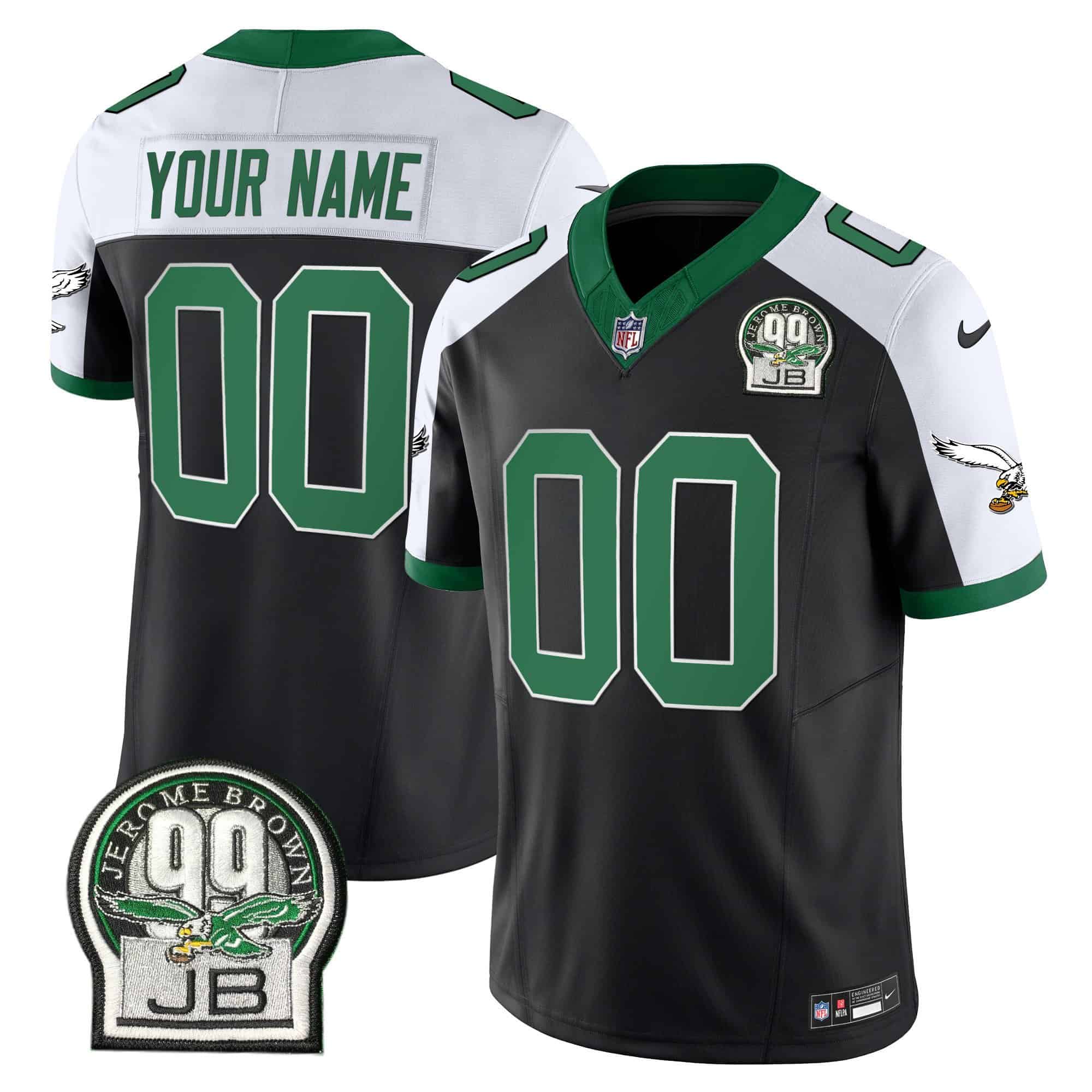 Eagles Jerome Brown Patch Kelly Green Alternate Custom Jersey – All Stitched