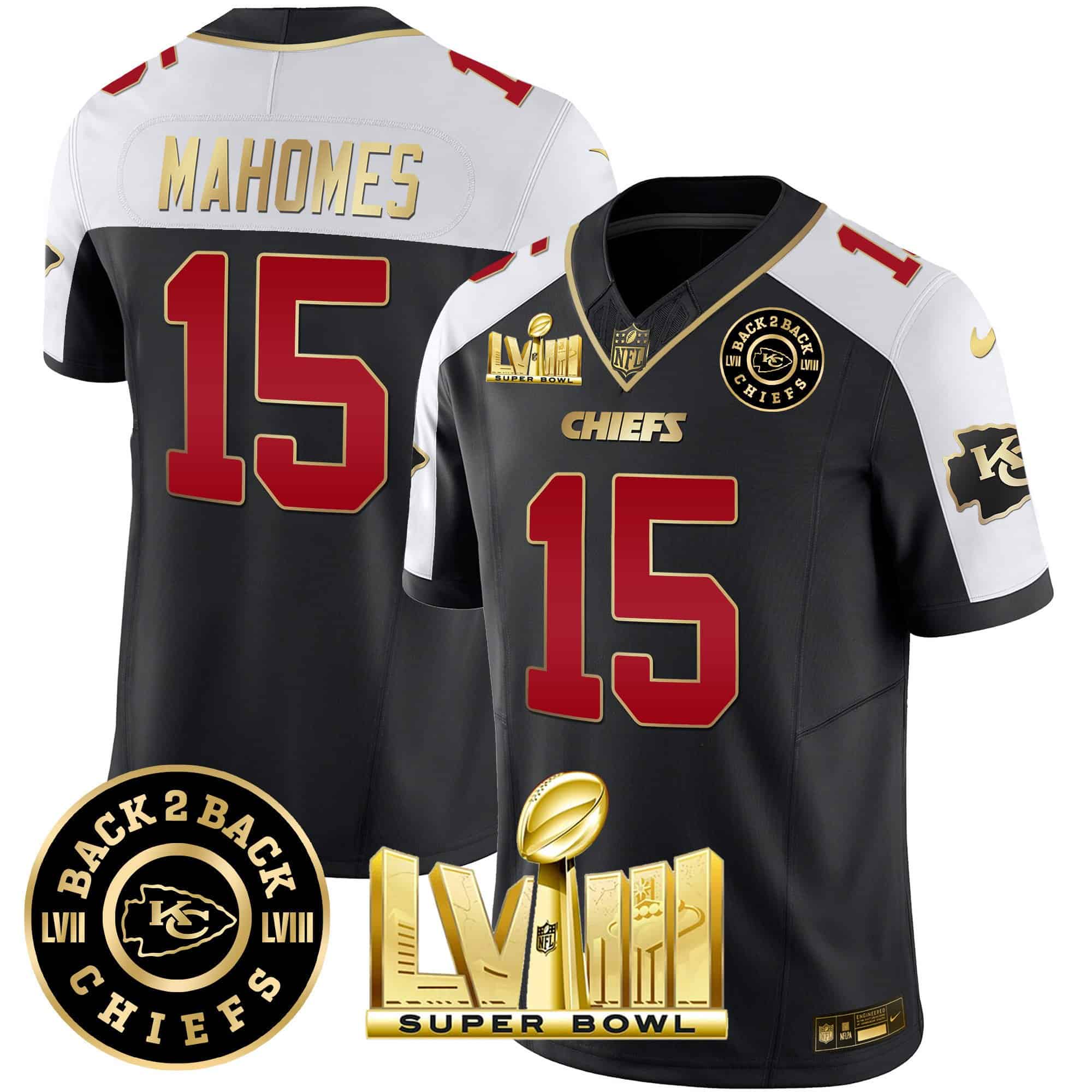 Men’s Chiefs Super Bowl LVIII & Back 2 Back Patch Vapor Jersey V3 – All Stitched