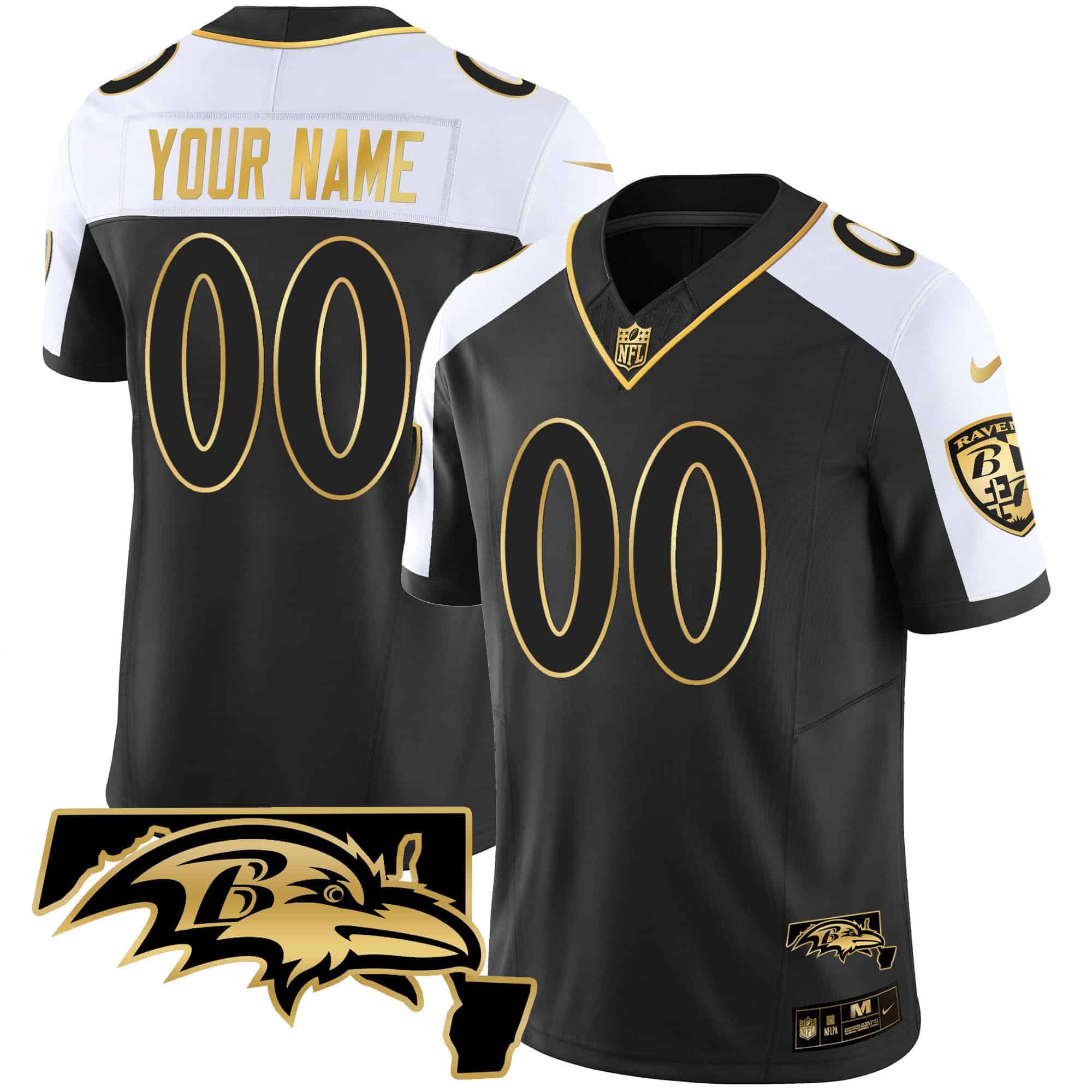 Ravens Maryland Patch Vapor Gold Custom Jersey – All Stitched