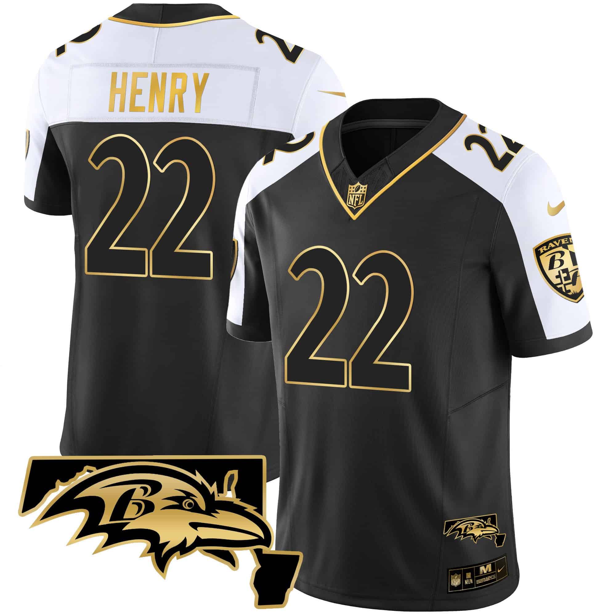 Men’s Ravens Maryland Patch Vapor Gold Jersey – All Stitched