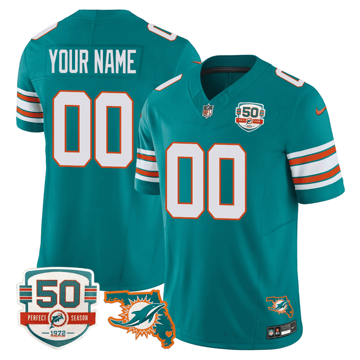 Dolphins Throwback 50th Perfect Season & Florida Patch Vapor Custom Jersey – All Stitched