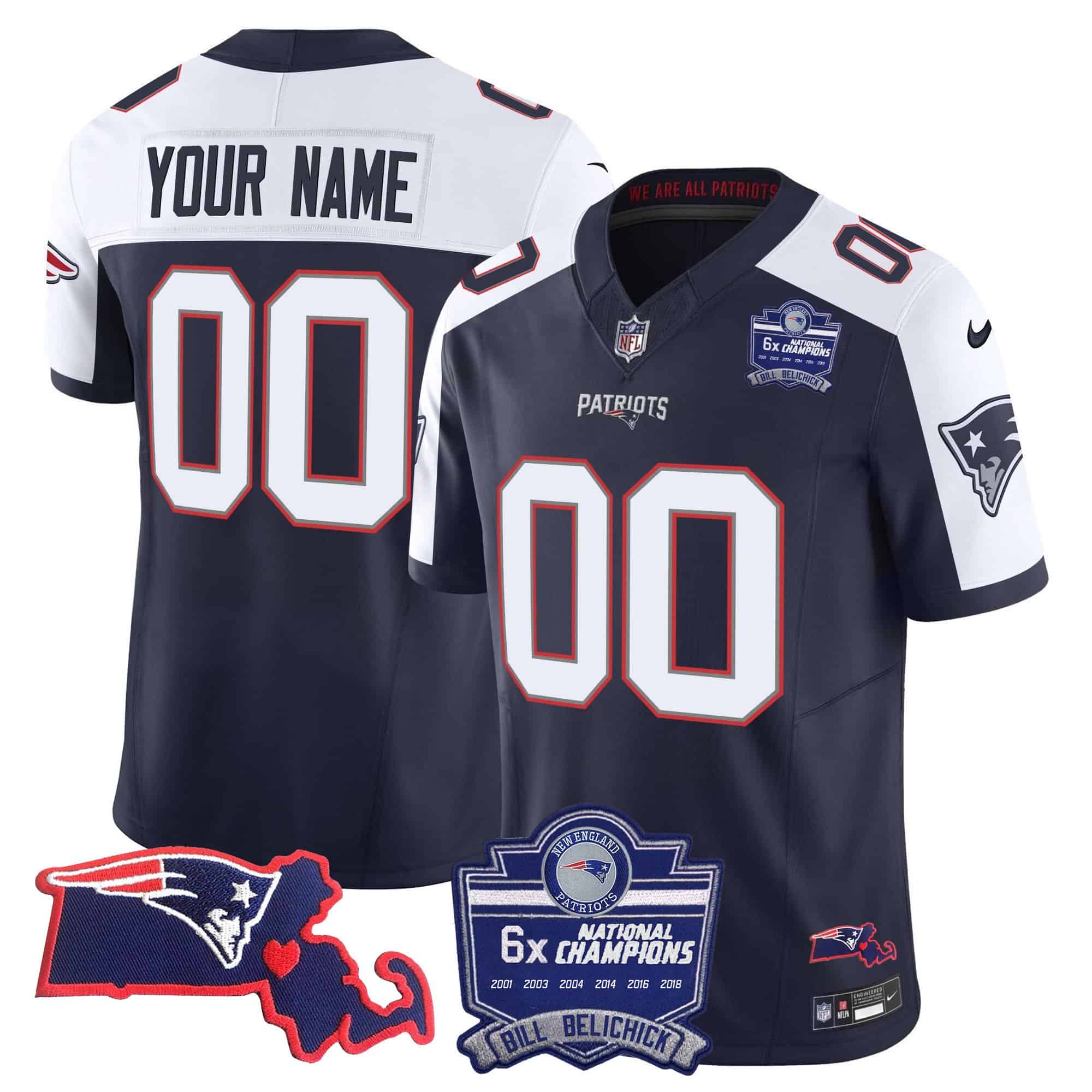 Patriots Bill Belichick 6x Patch Vapor Custom Jersey – All Stitched