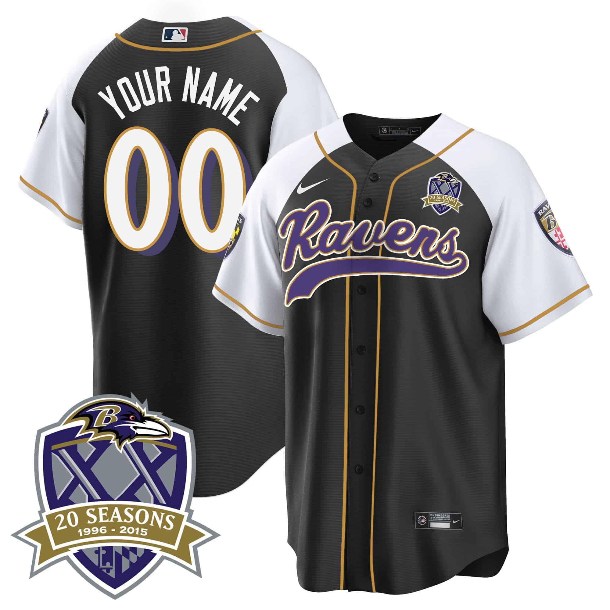 Ravens 20th Season Patch Baseball Custom Jersey – All Stitched