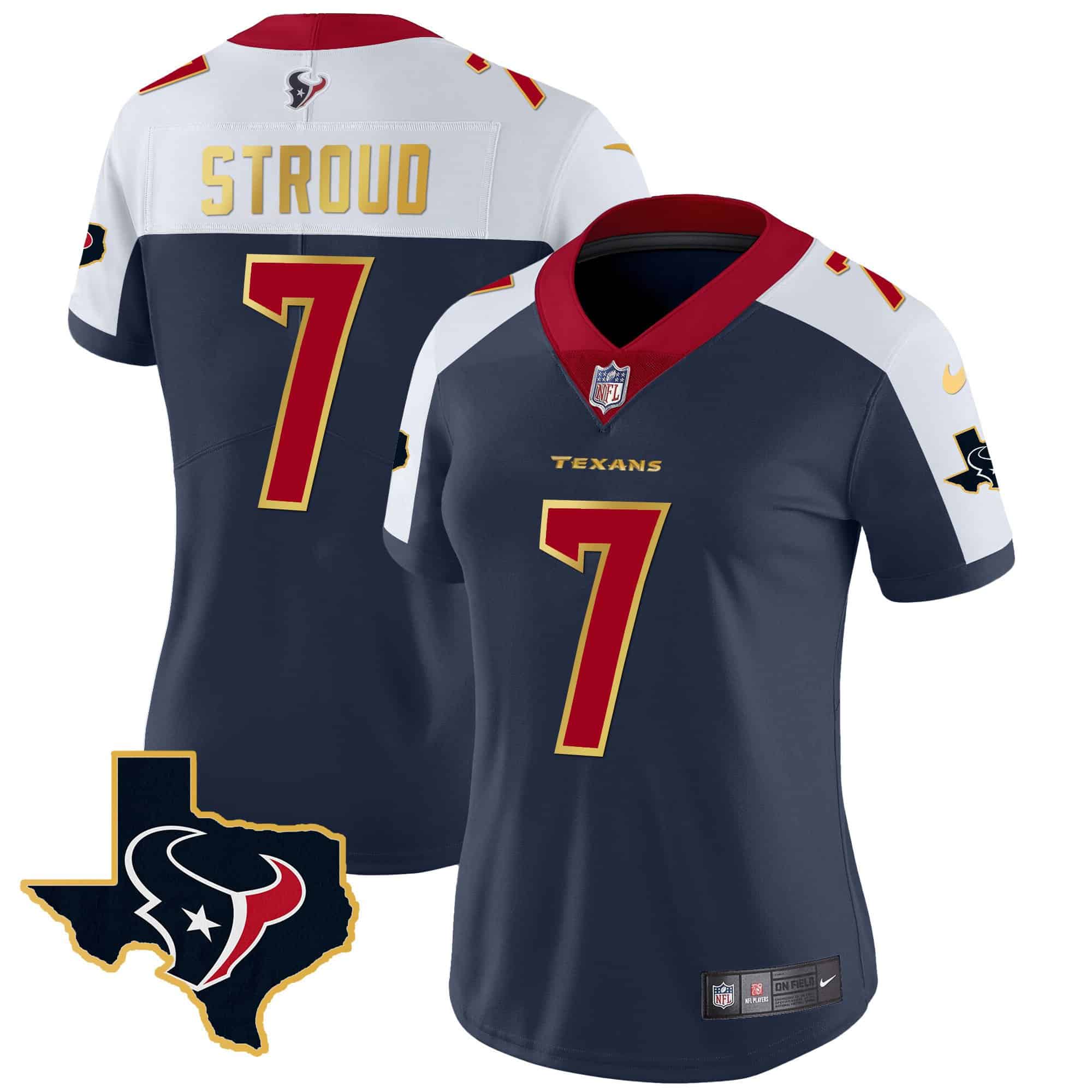 Women’s Houston Texans Gold Trim Vapor Jersey – All Stitched