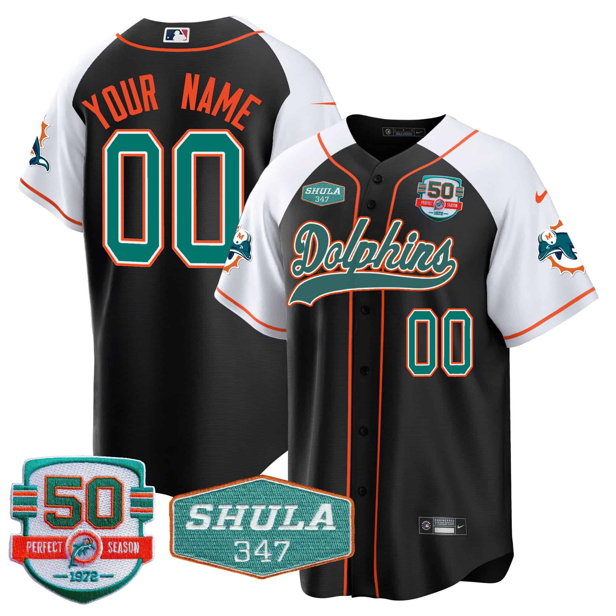 Dolphins 50th & Don Shula 347 Memorial Patch Baseball Custom Jersey – All Stitched