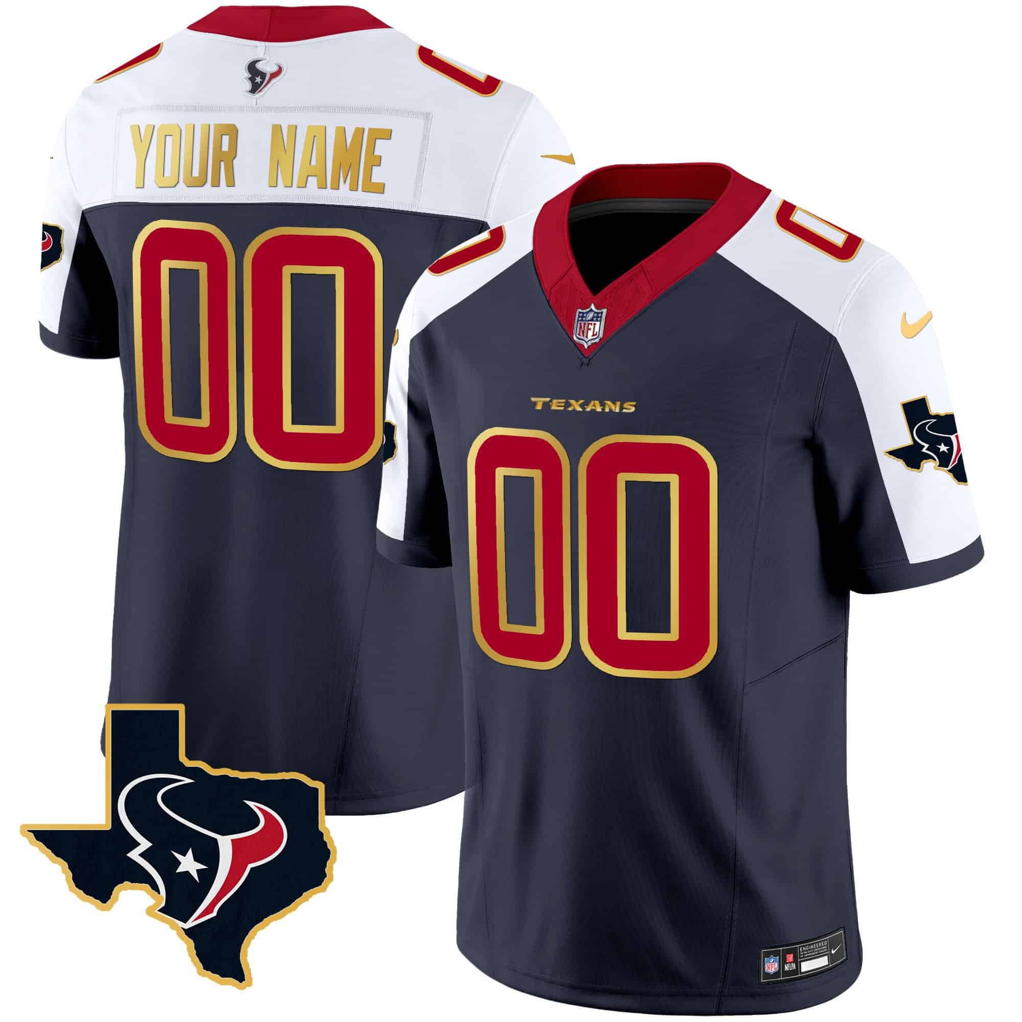 Houston Texans Gold Trim Vapor Custom Jersey – All Stitched