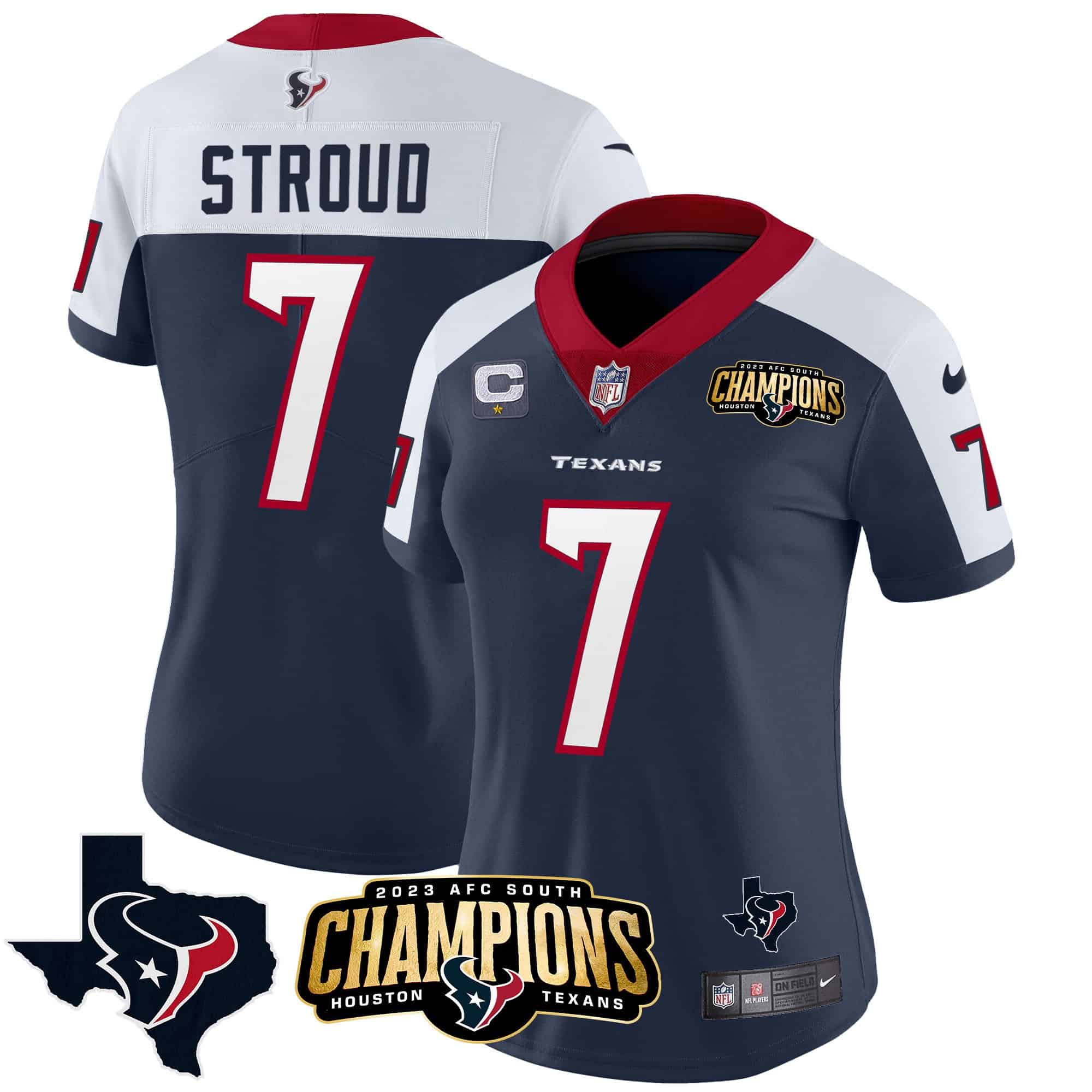 Women’s Houston Texans 2023 AFC South Patch Vapor Jersey – All Stitched