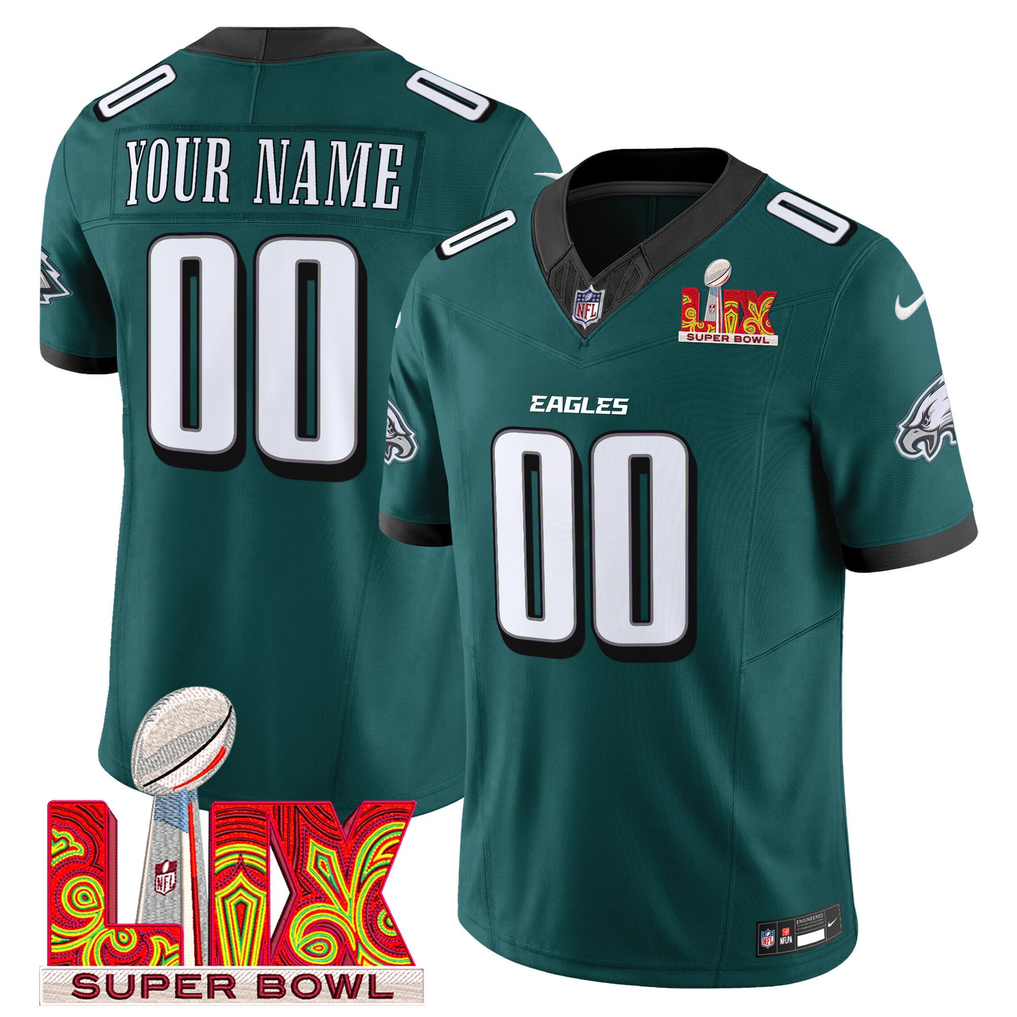 Philadelphia Eagles Super Bowl LIX Patch Vapor Limited Custom Jersey – All Stitched