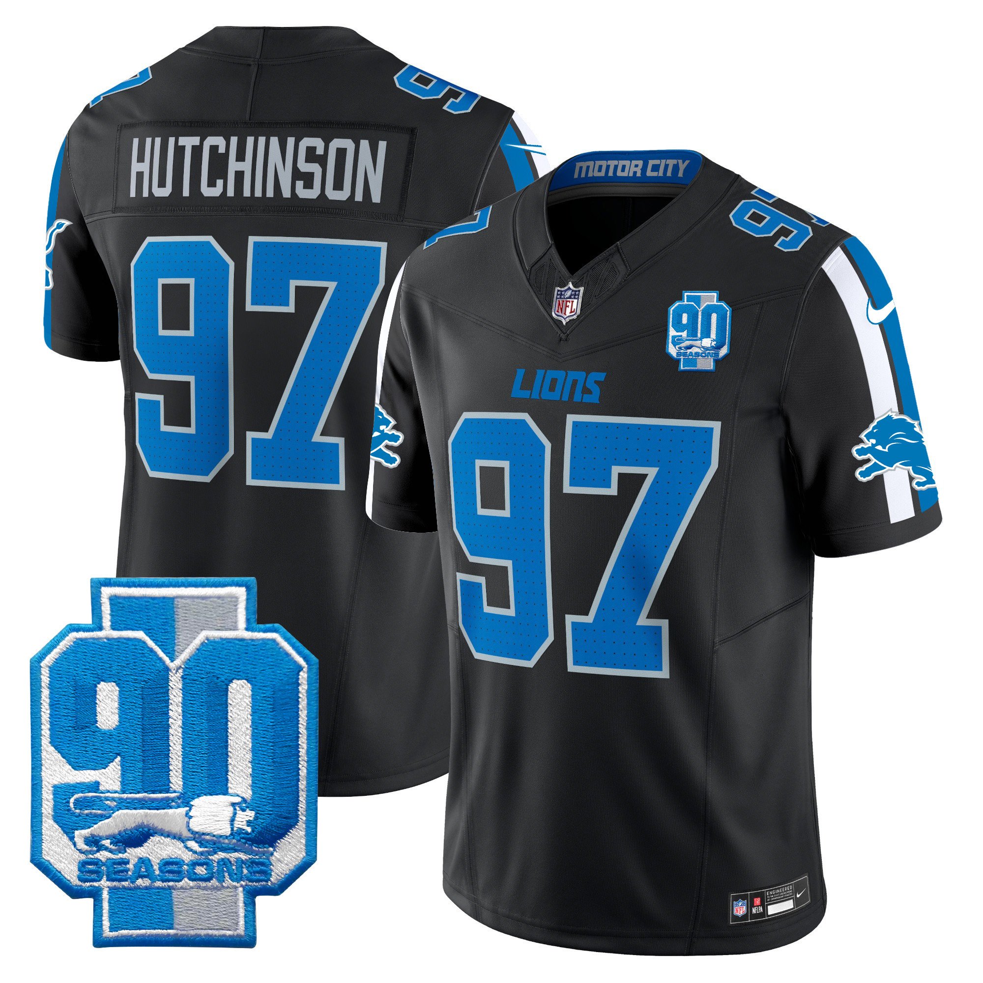 Men’s Detroit Lions 90th Year Patch Vapor Limited Jersey – All Stitched