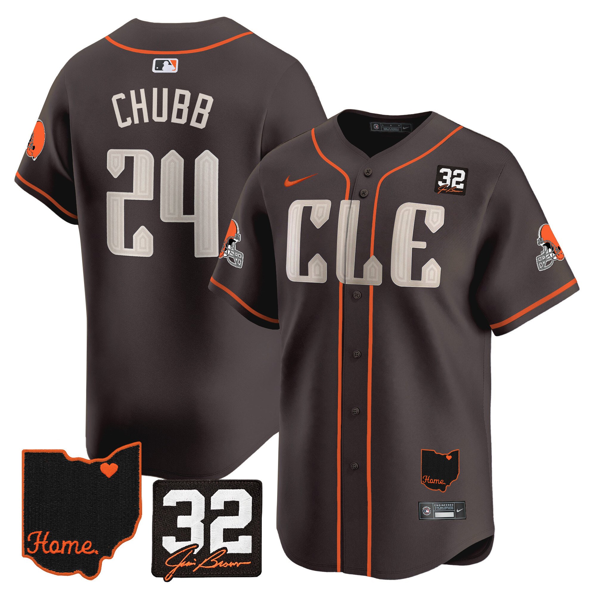 Men’s Browns #32 Jim Brown Memorial & Home Patch Vapor Premier Limited Jersey – All Stitched