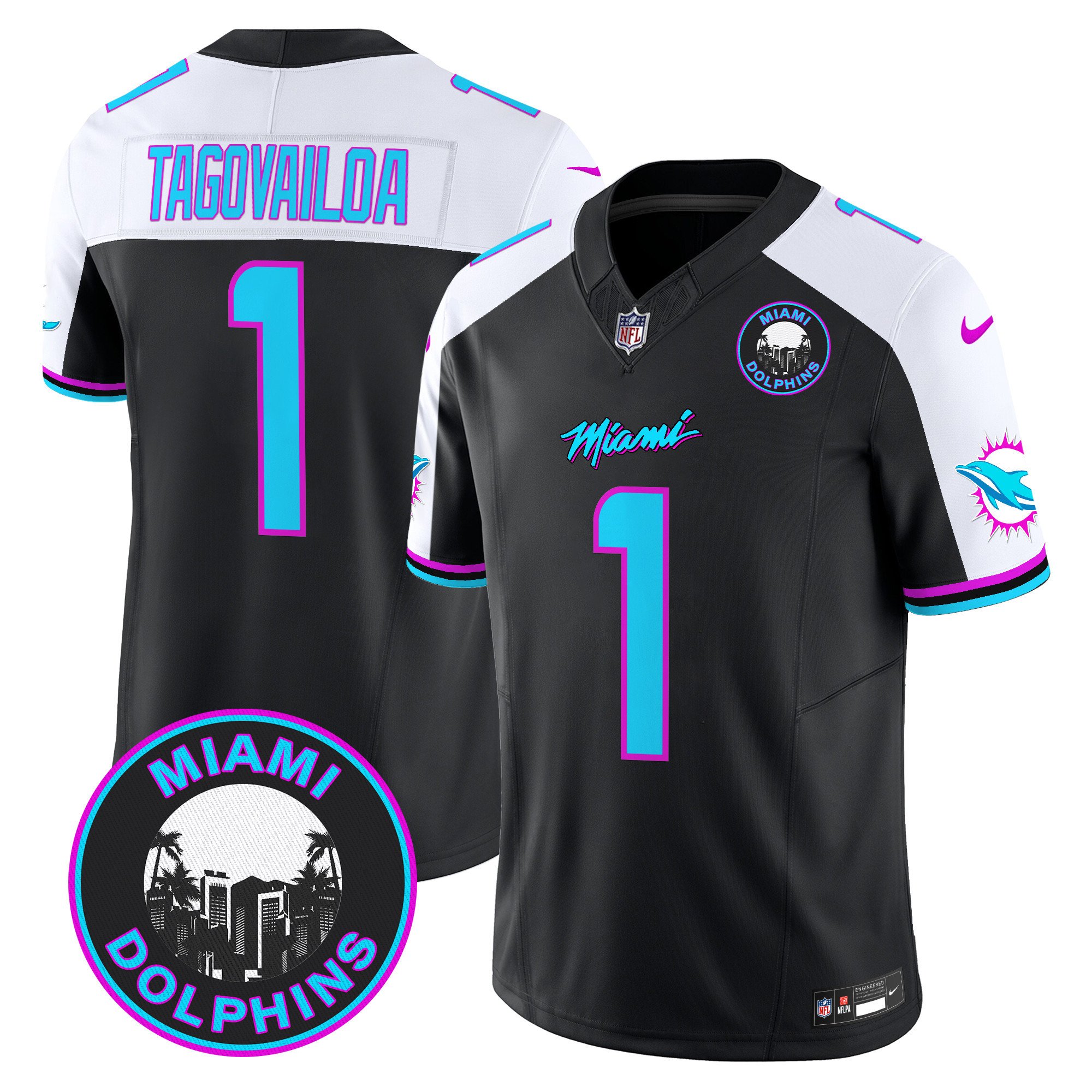 Men’s Dolphins “Miami Vice” Vapor Limited Jersey V3 – All Stitched