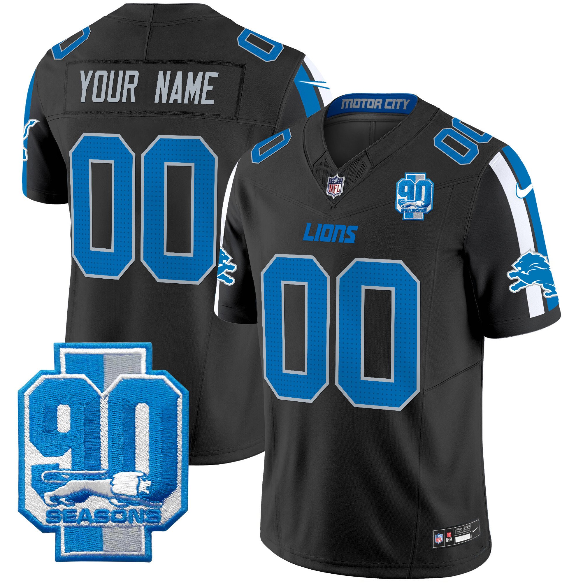 Detroit Lions 90th Year Patch Vapor Limited Custom Jersey – All Stitched