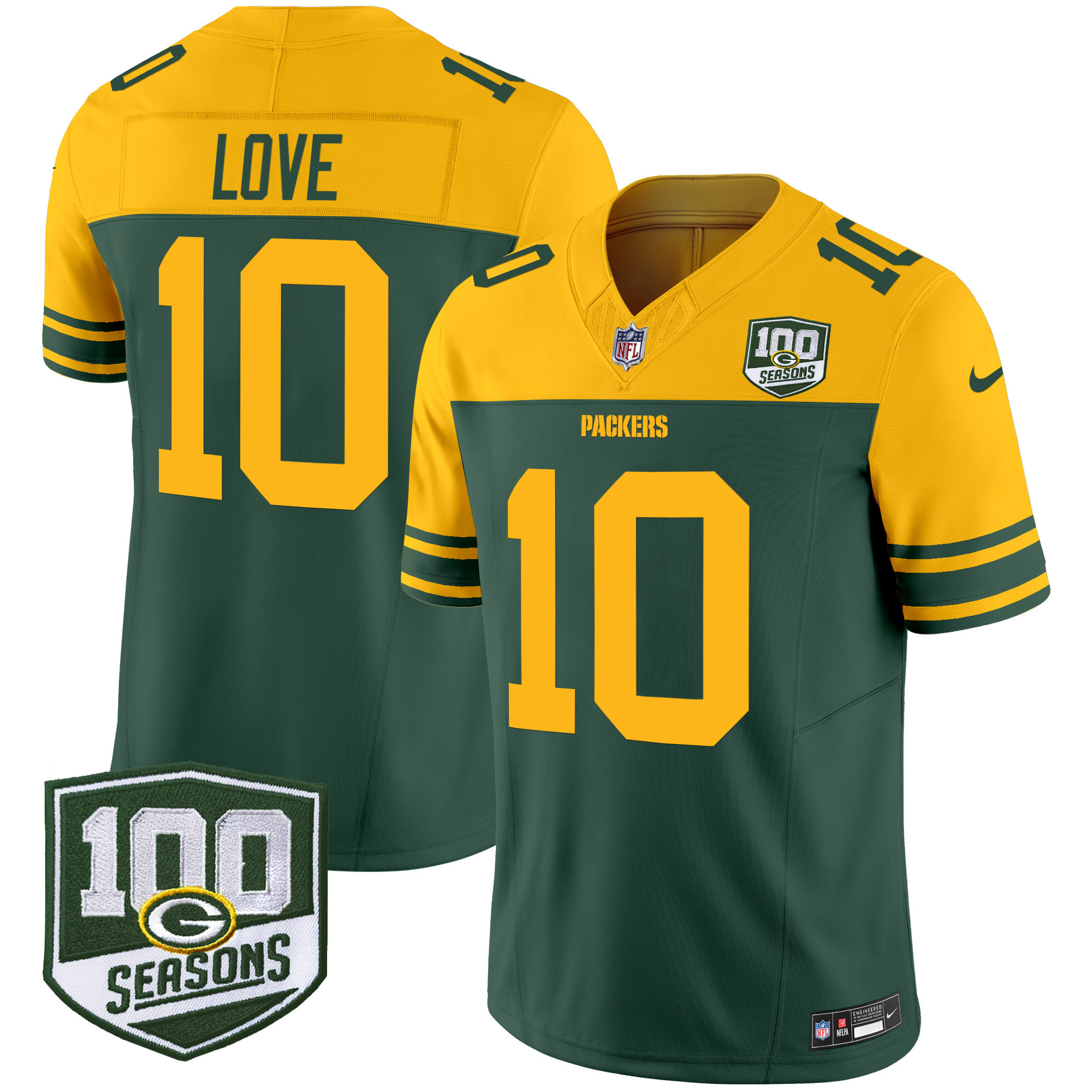 Men’s Green Bay Packers Throwback 100th Season Patch Vapor Limited Jersey – All Stitched