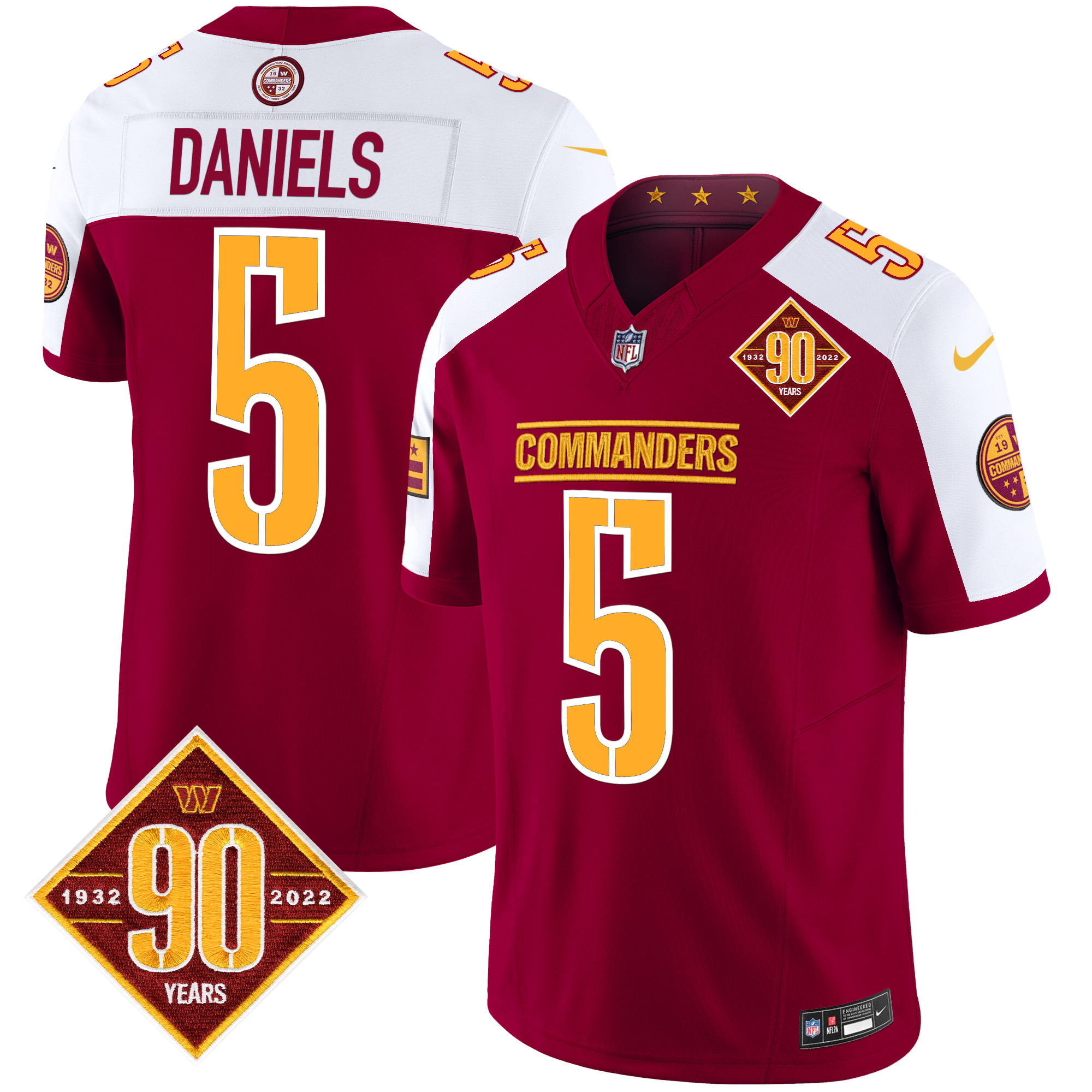 Men’s Washington Commanders 90th Anniversary Patch Vapor Limited Jersey – All Stitched