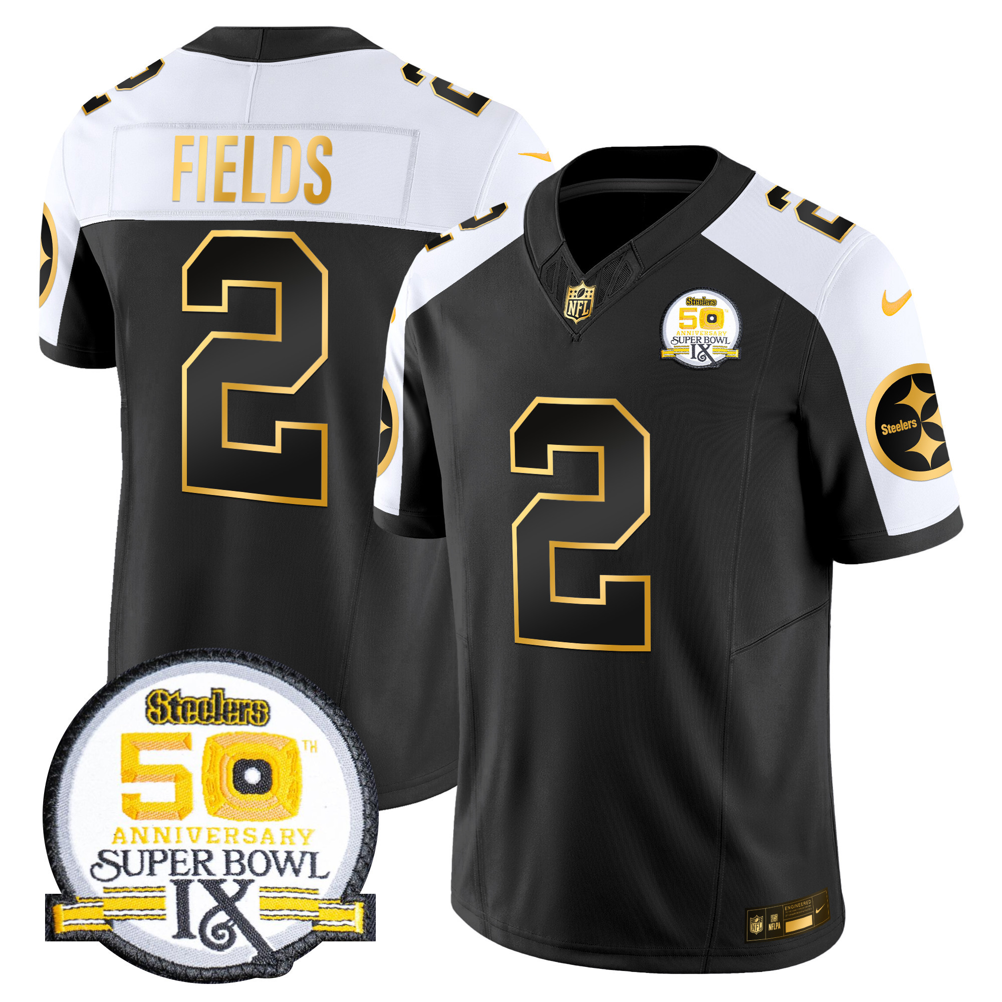 Men’s Steelers 50th Anniversary of Super Bowl IX Patch Gold Vapor Limited Jersey – All Stitched