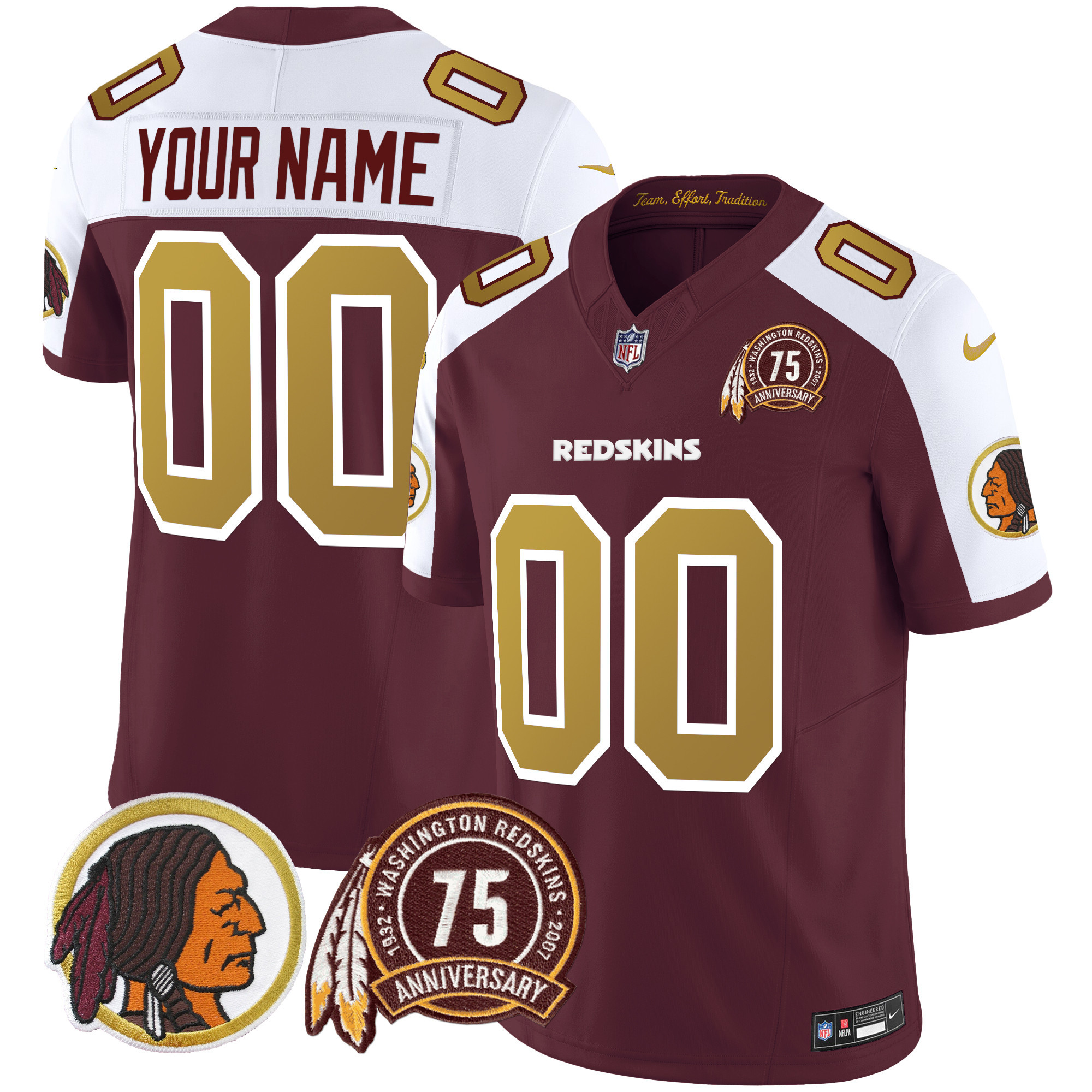 Washington Redskins 75th Patch Throwback Vapor Limited Custom Jersey V2 – All Stitched