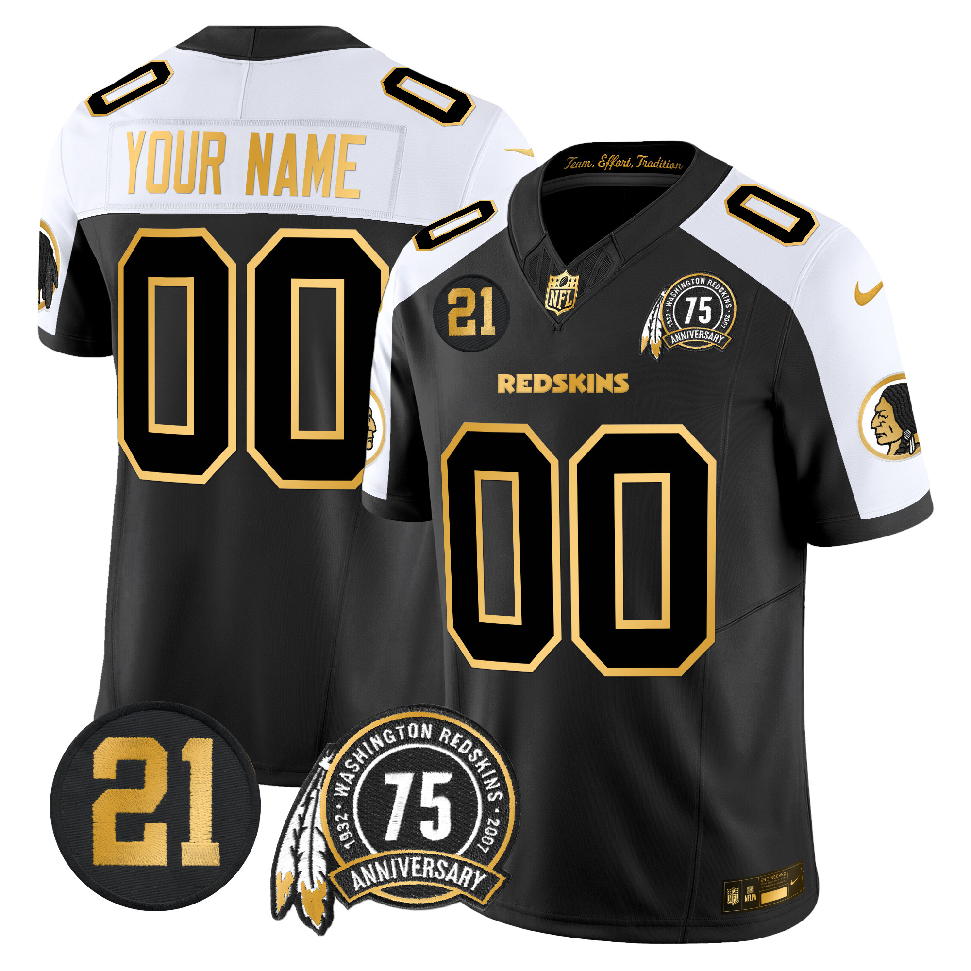 Washington Redskins 75th & Sean Taylor Patch Gold Vapor Limited Custom Jersey – All Stitched