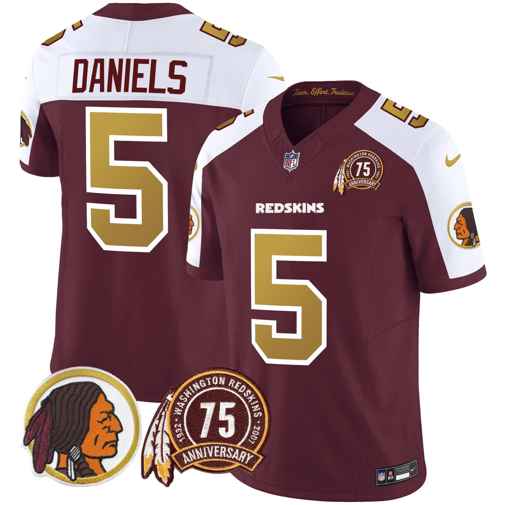 Men’s Washington Redskins 75th Patch Throwback Vapor Limited Jersey V2 – All Stitched