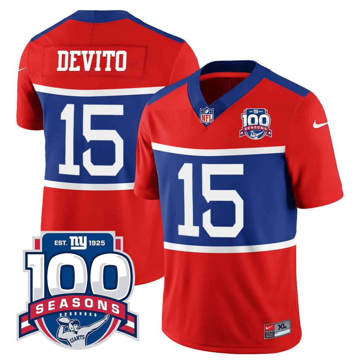 Men’s New York Giants “Century Red’ 100TH Season Commemorative Vapor Jersey – All Stitched