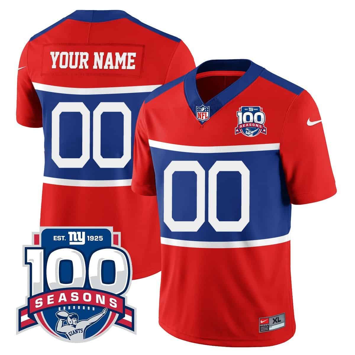 New York Giants “Century Red’ 100TH Season Commemorative Vapor Custom Jersey – All Stitched