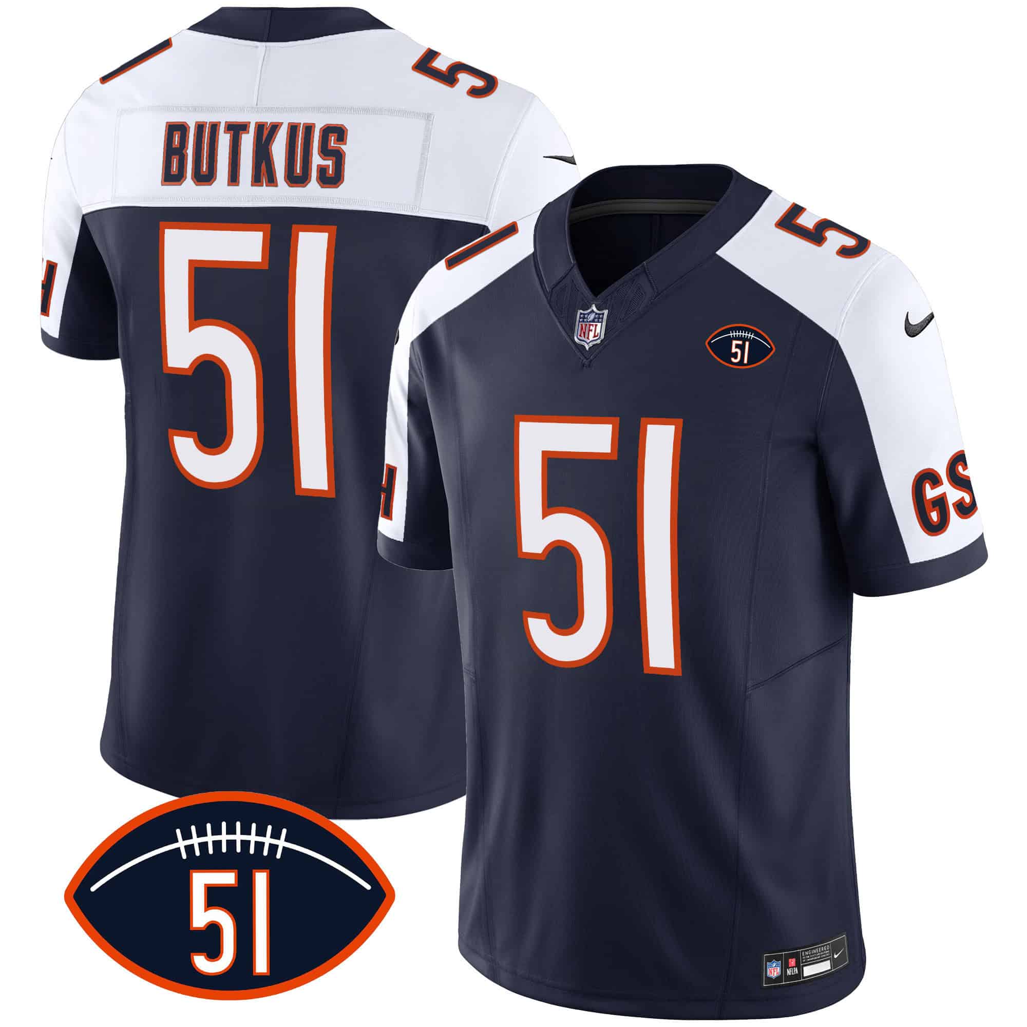 Men’s Bears Dick Butkus Patch GSH Vapor Jersey – All Stitched