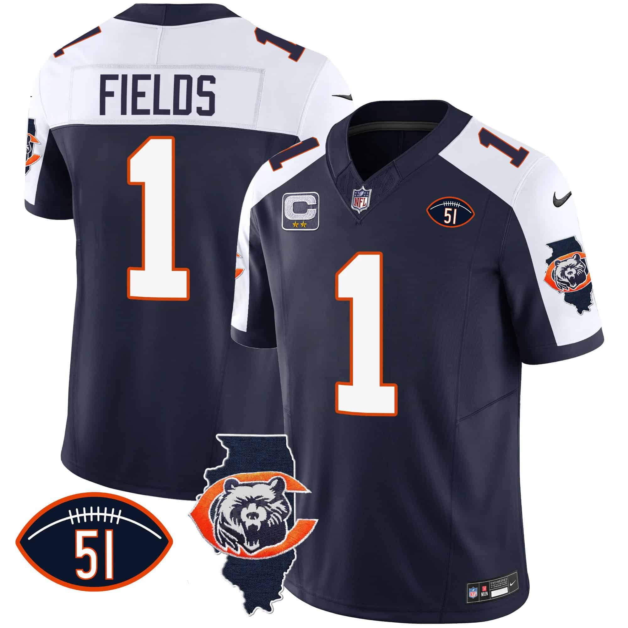 Men’s Bears Throwback Illinois Patch Vapor Jersey – All Stitched
