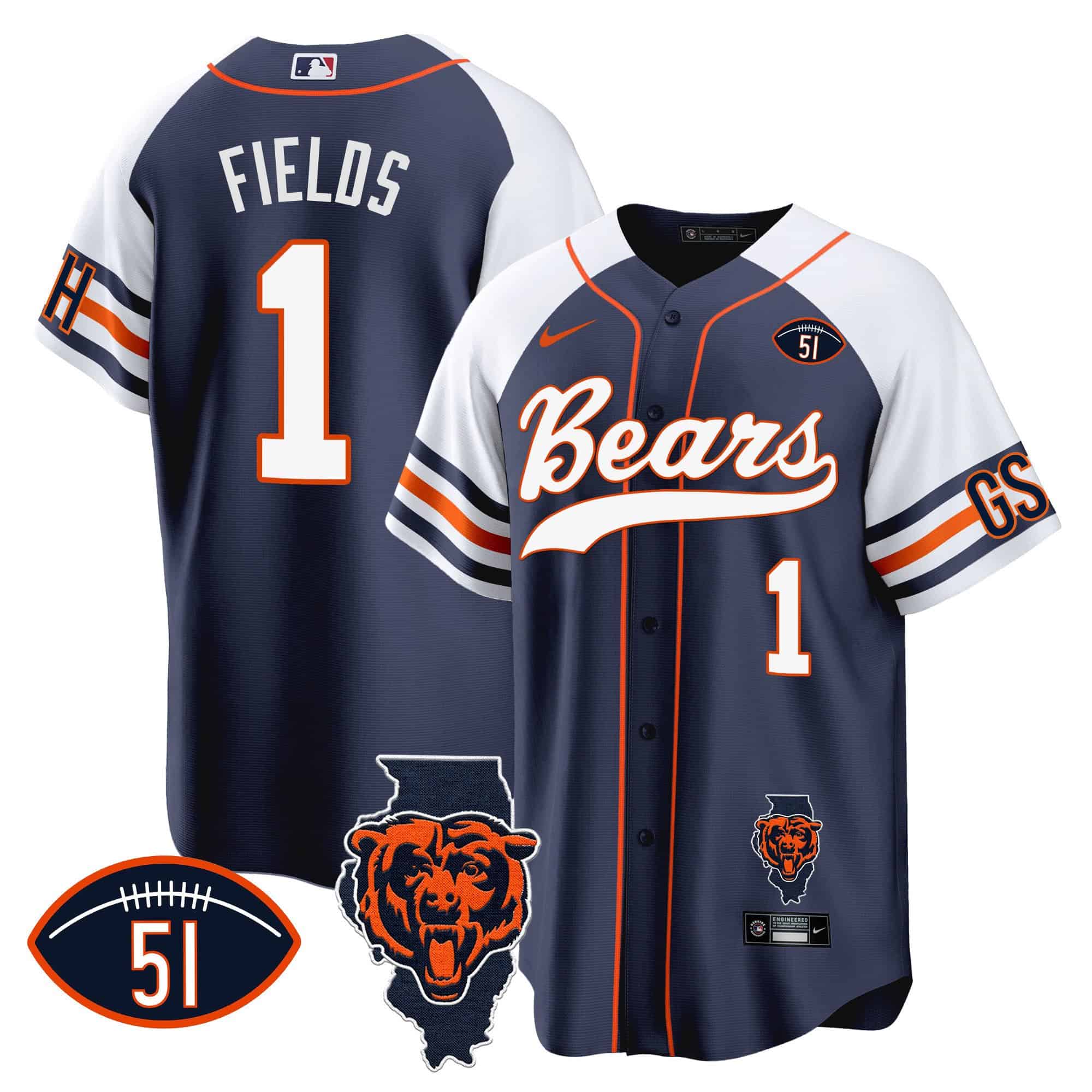 Men’s Bears Illinois Patch Baseball Jersey – All Stitched