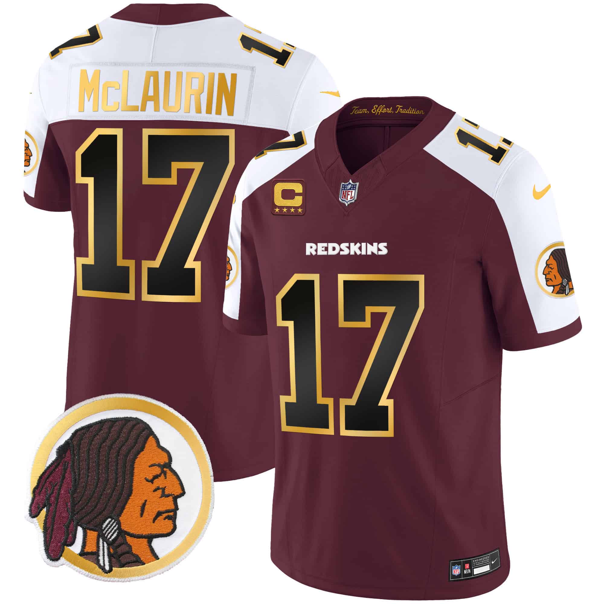 Men’s Washington Redskins Throwback Vapor Gold Trim Jersey – All Stitched